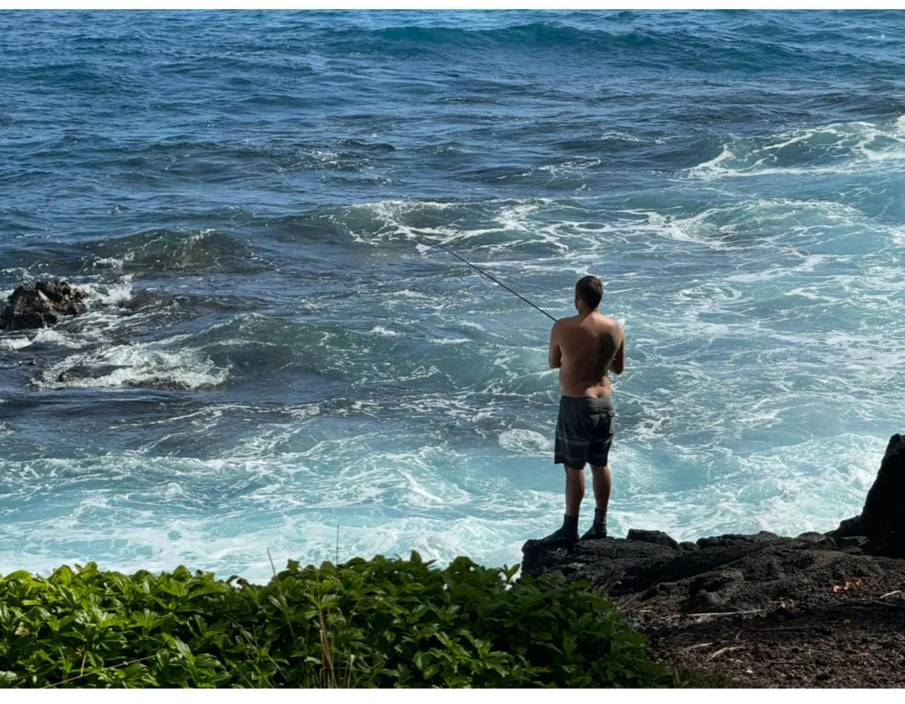 Fishing in Whale House at Kehena Beach
