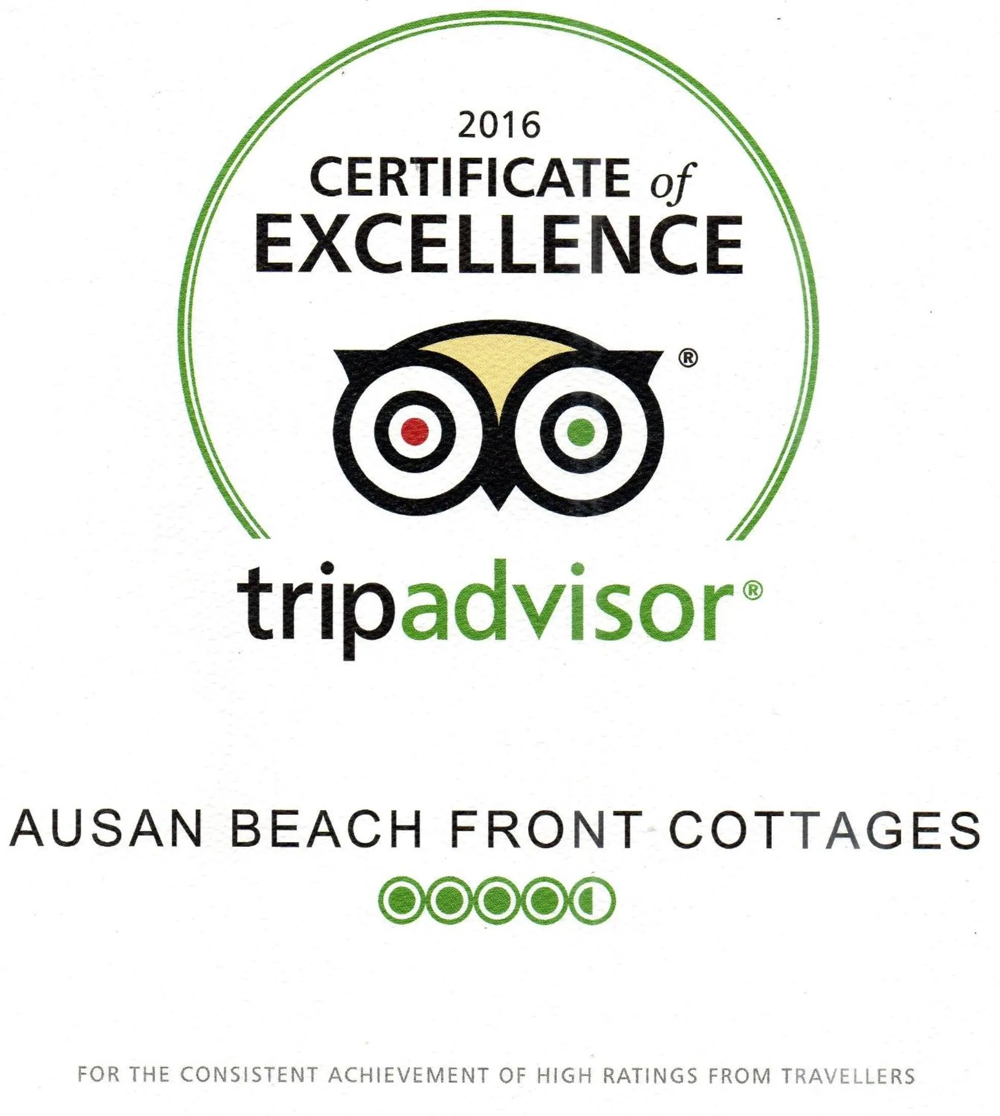 Certificate/Award in Ausan Beach Front Cottages