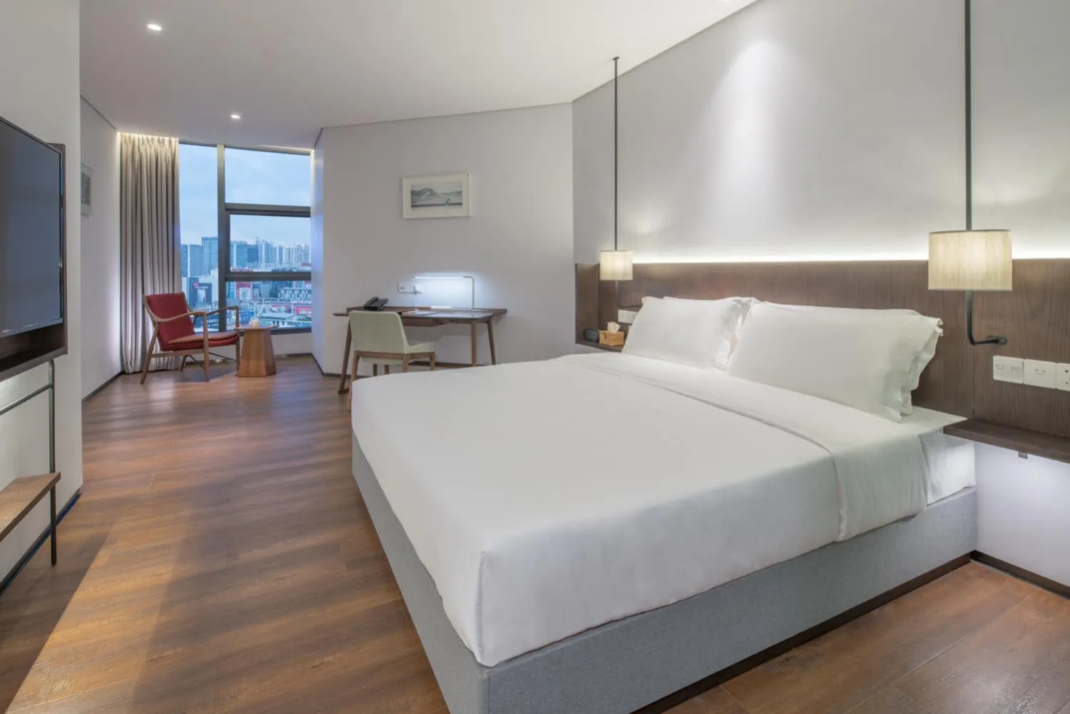 Bed in Wuyu Hotel - Chongqing Jiangbei Airport & Light Rail