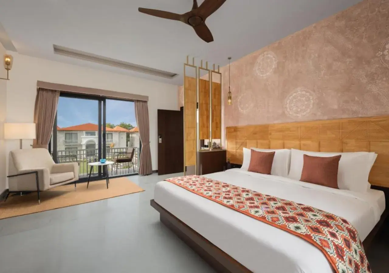 Balcony/Terrace, Bed in Bookmark Resorts, Jogi Mahal, Ranthambore Balcony/Terrace, Bed in Bookmark Resorts, Jogi Mahal, Ranthambore