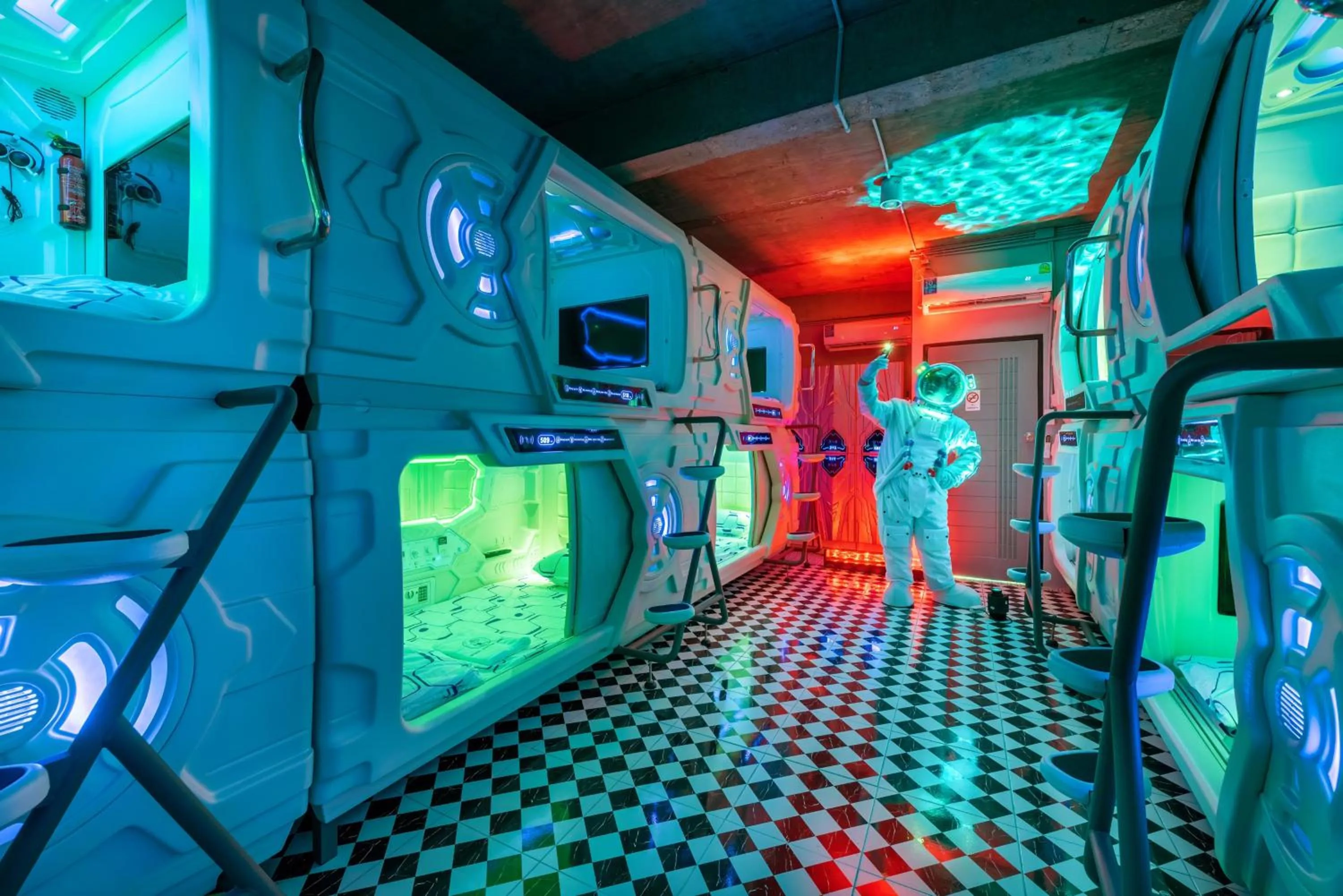 Bed in Space Station Hostel