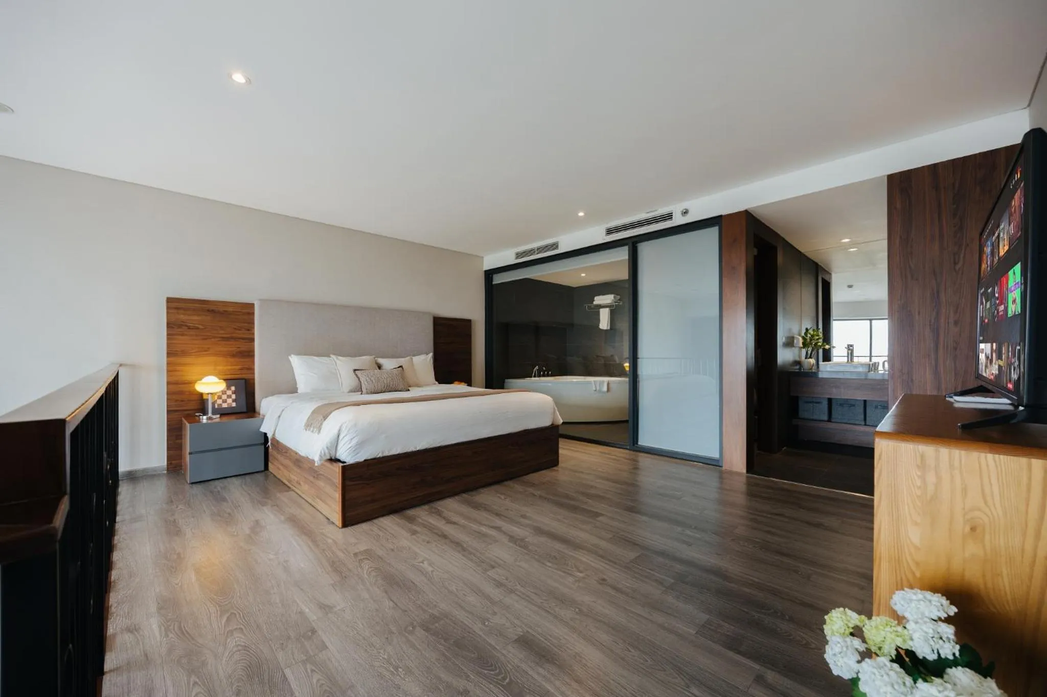 Bed in PentStudio Duplex Apartment