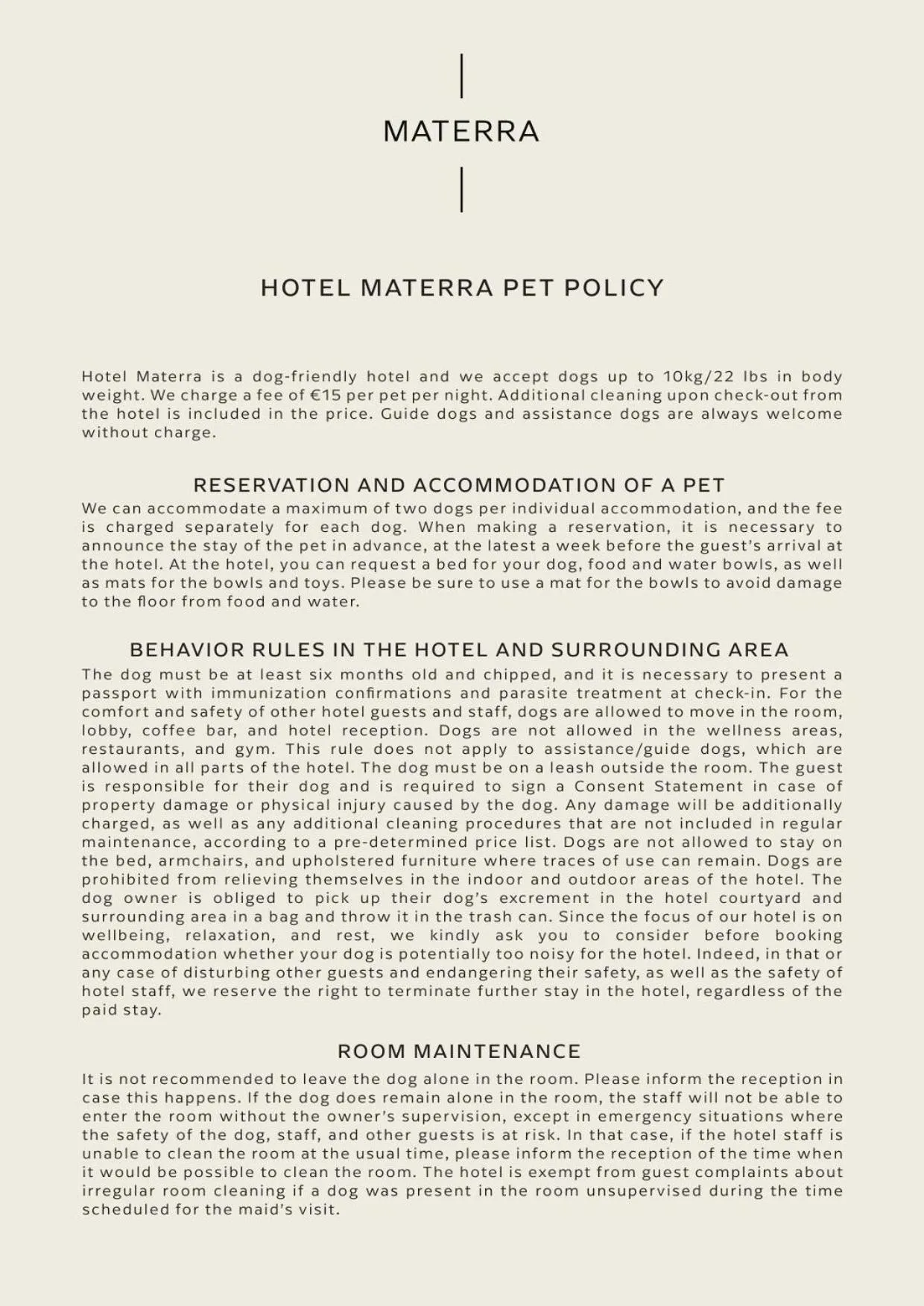 pet friendly in Hotel Materra