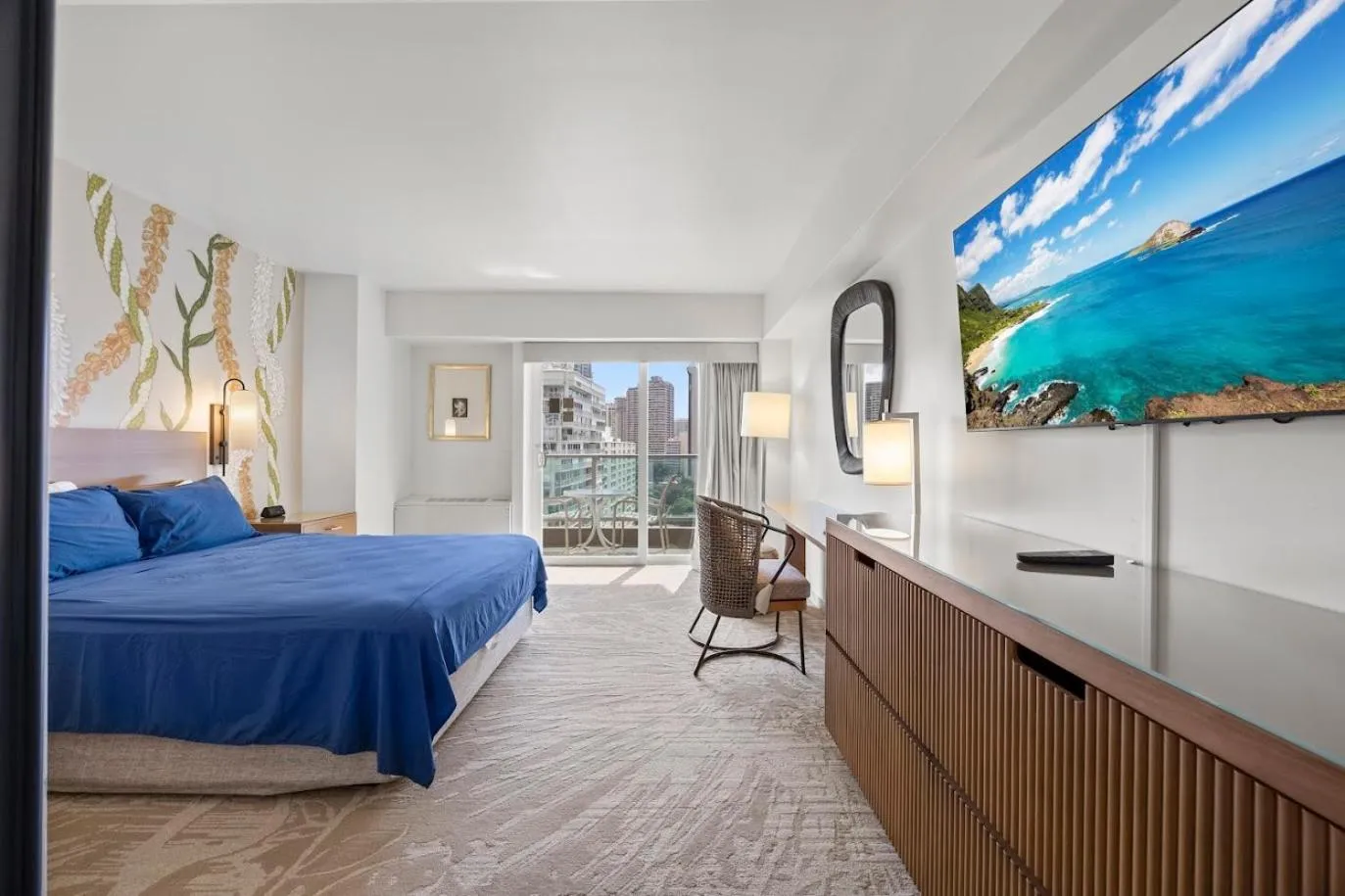 Bed in Ala Moana Hotel _ Ocean view with balcony