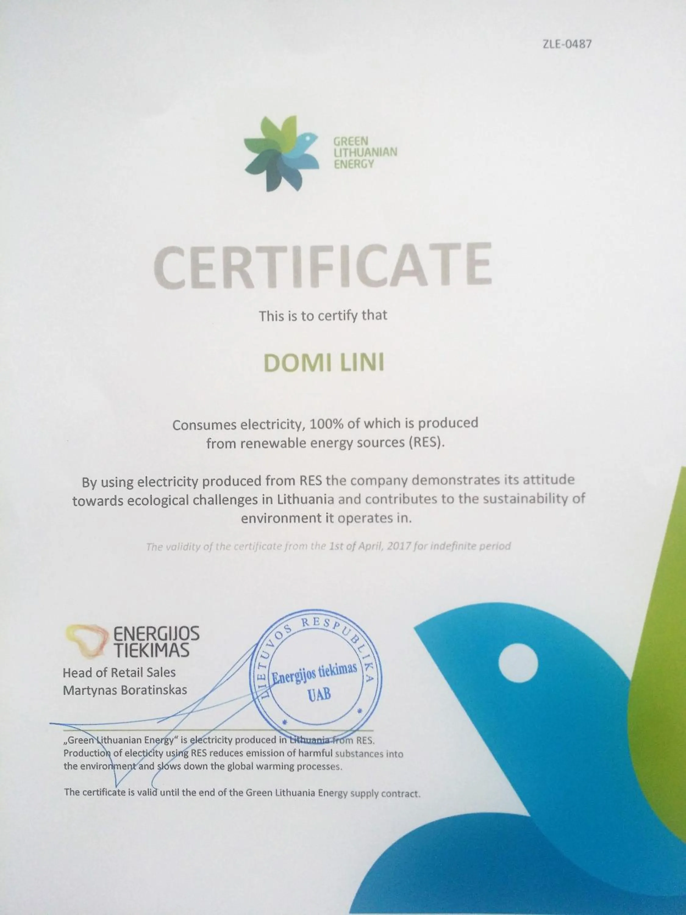 Logo/Certificate/Sign in Domi Lini