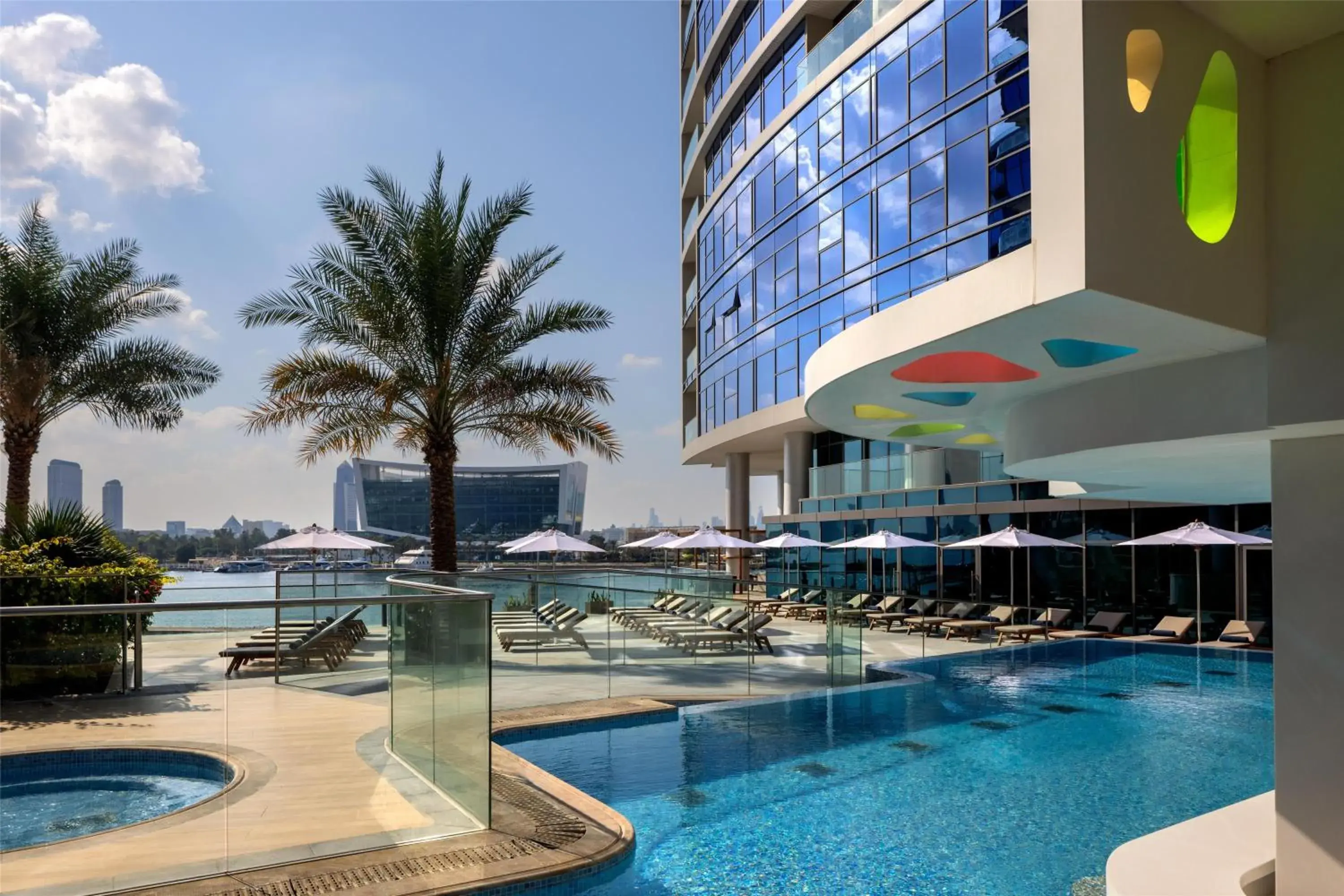 Pool view in Hilton Dubai Creek Hotel & Residences Pool view in Hilton Dubai Creek Hotel & Residences