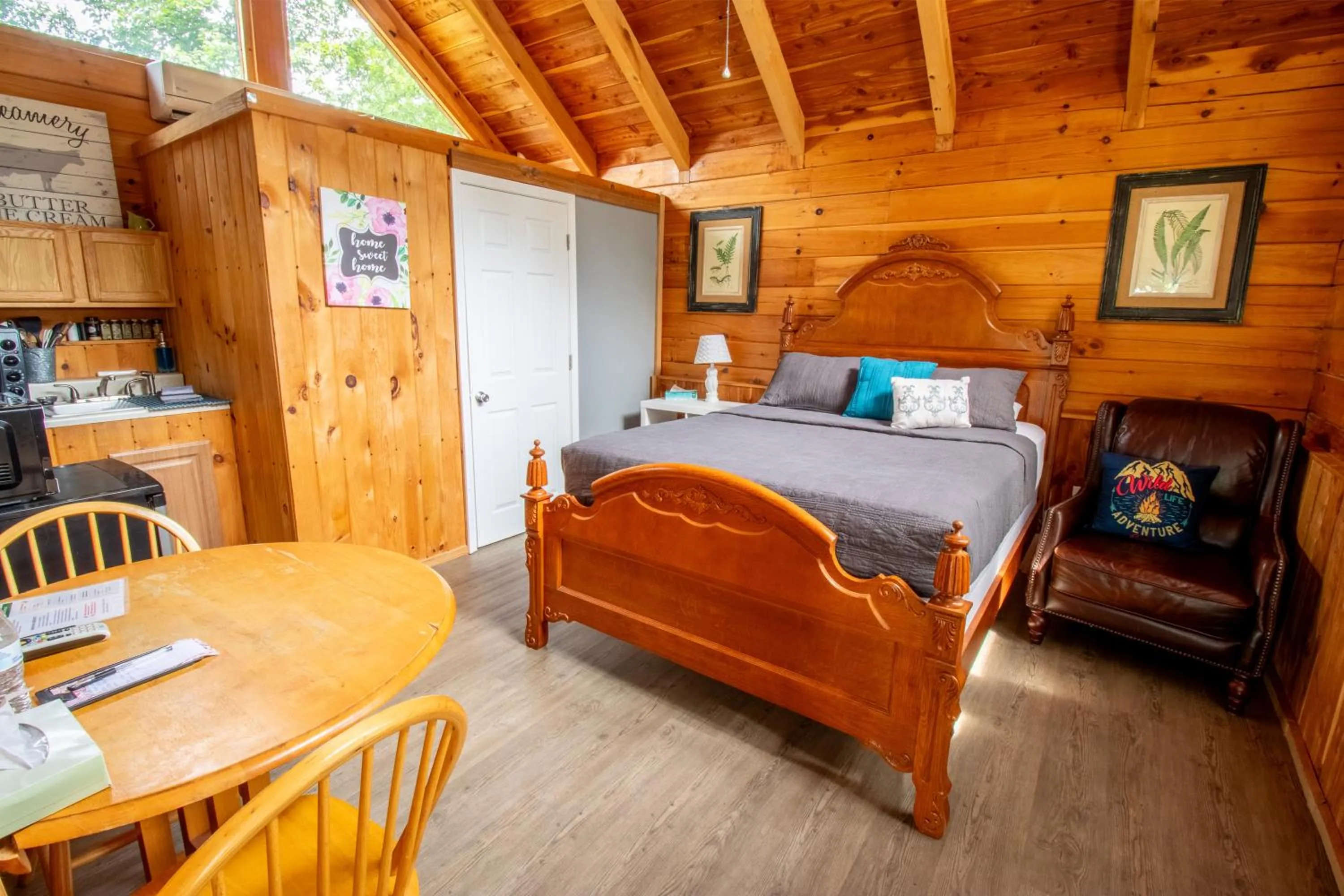Bed in Kozy Haven Log Cabin Rentals