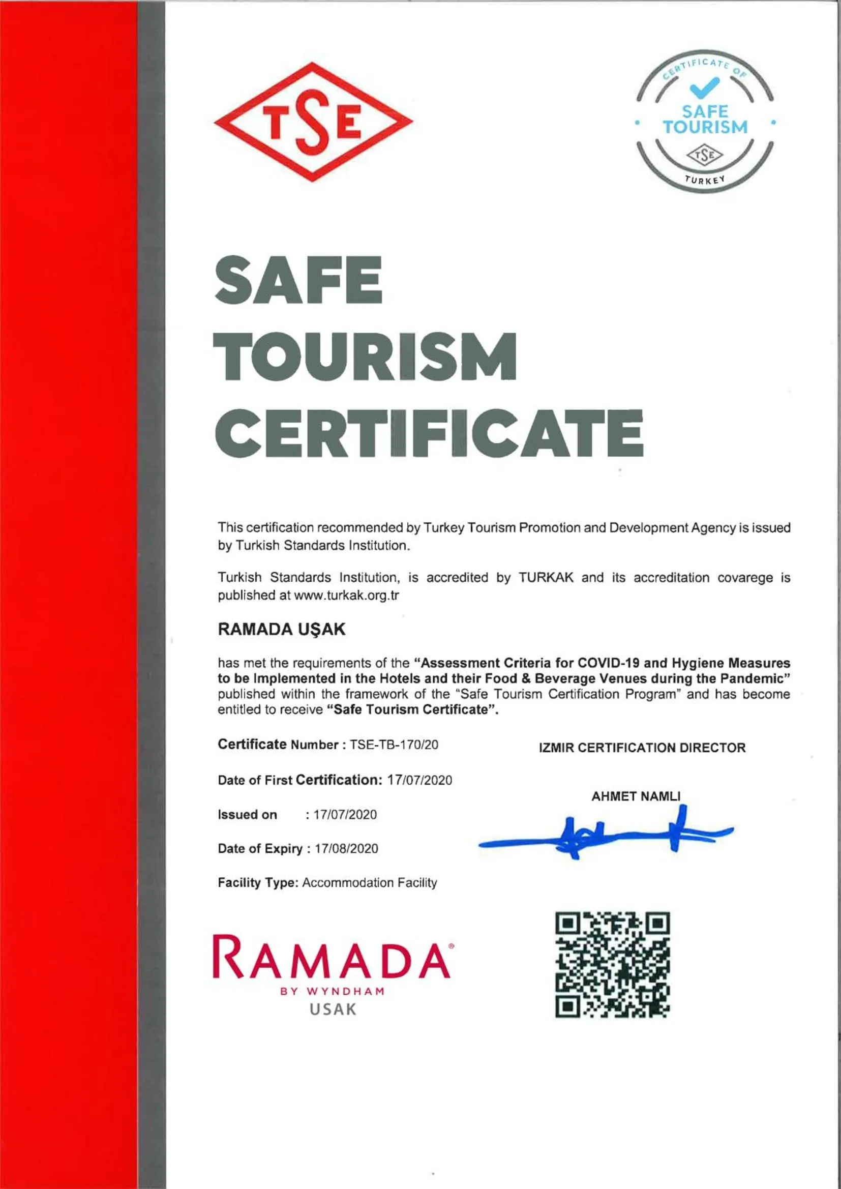 Certificate/Award in Ramada Usak