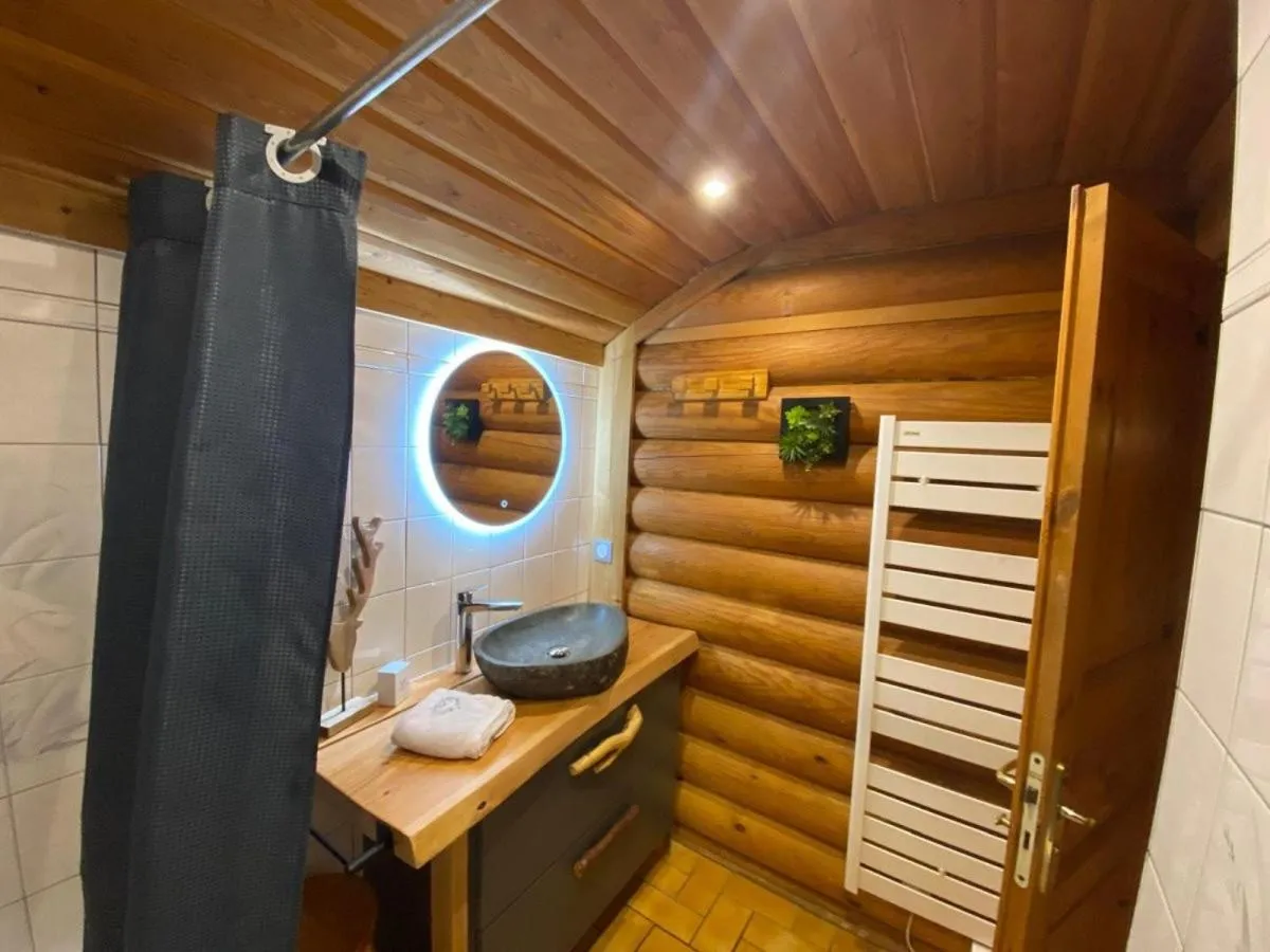 Bathroom in LE GRAND CERF Chalet en rondins avec SPA Jacuzzi