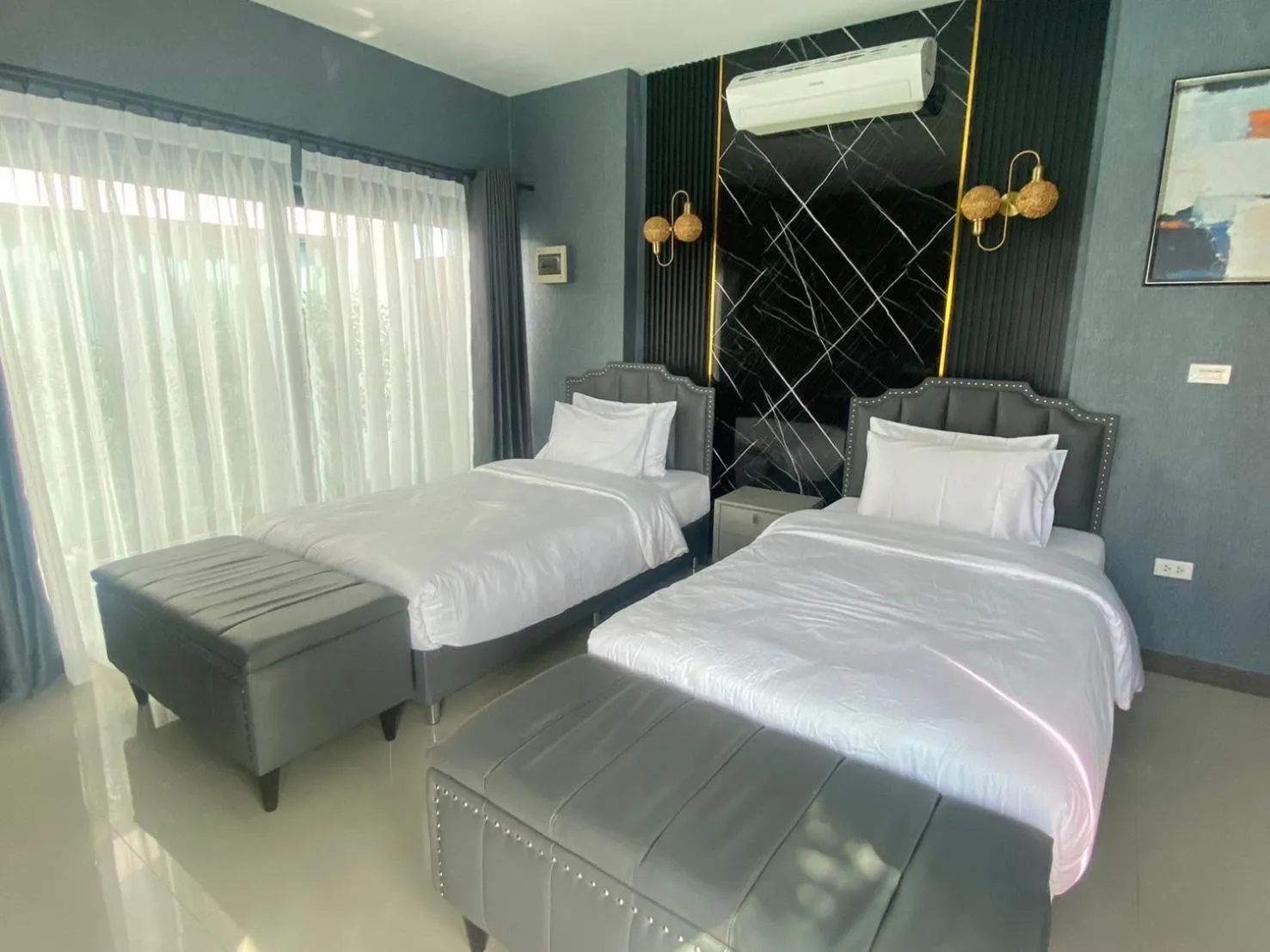 Bed in SkyBird Lake View Resort Khaoyai