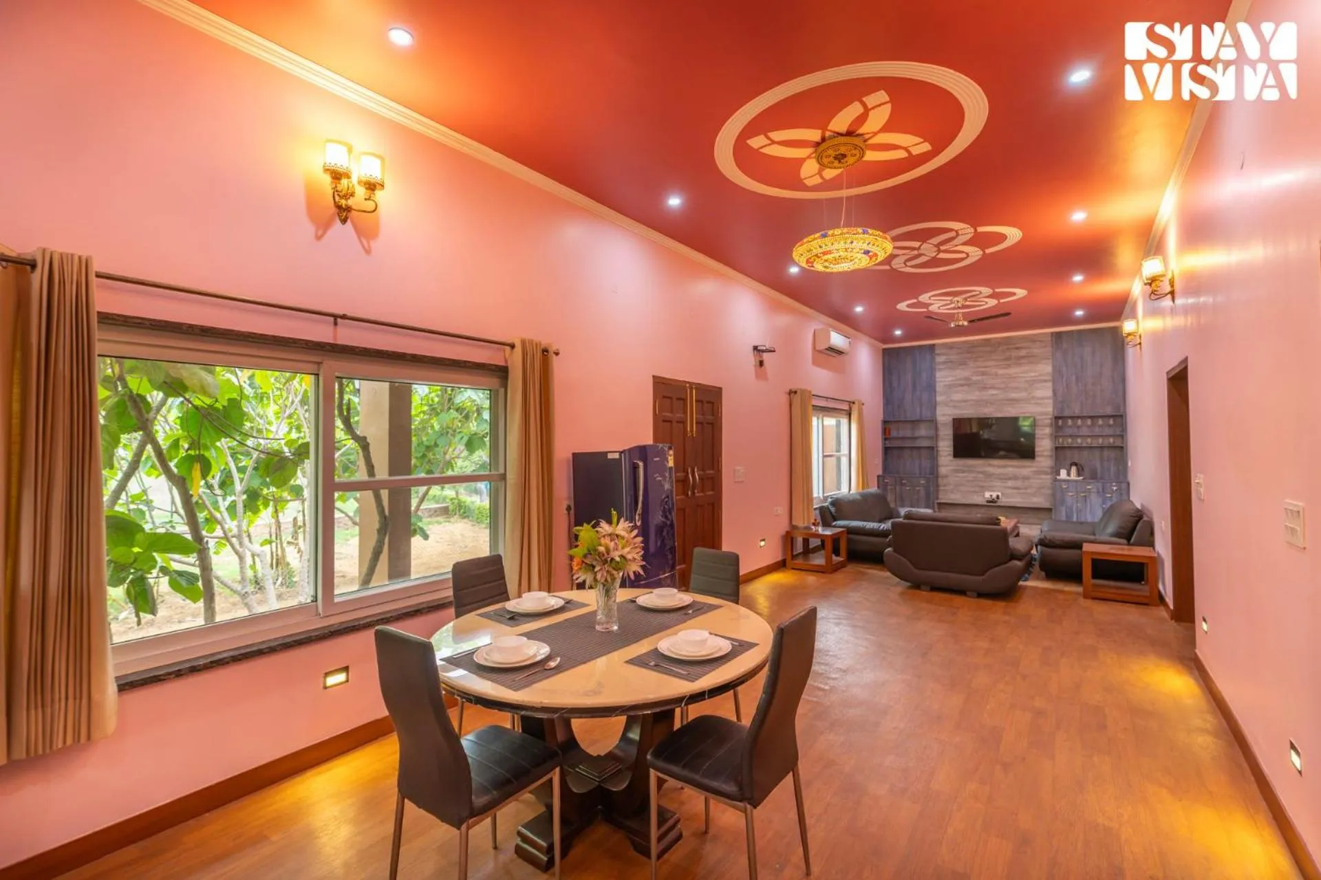 Dining area in StayVista at Maple Farms with Pool, BBQ & Bonfire