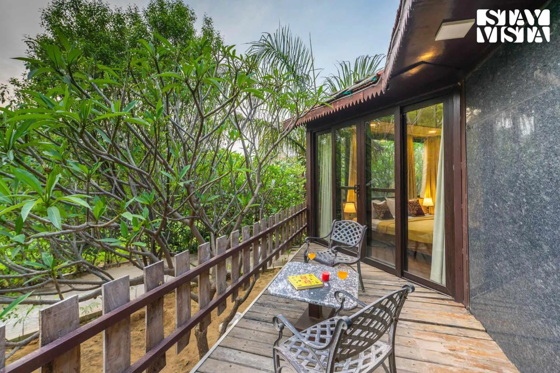 Balcony/Terrace in StayVista at Maple Farms with Pool, BBQ & Bonfire