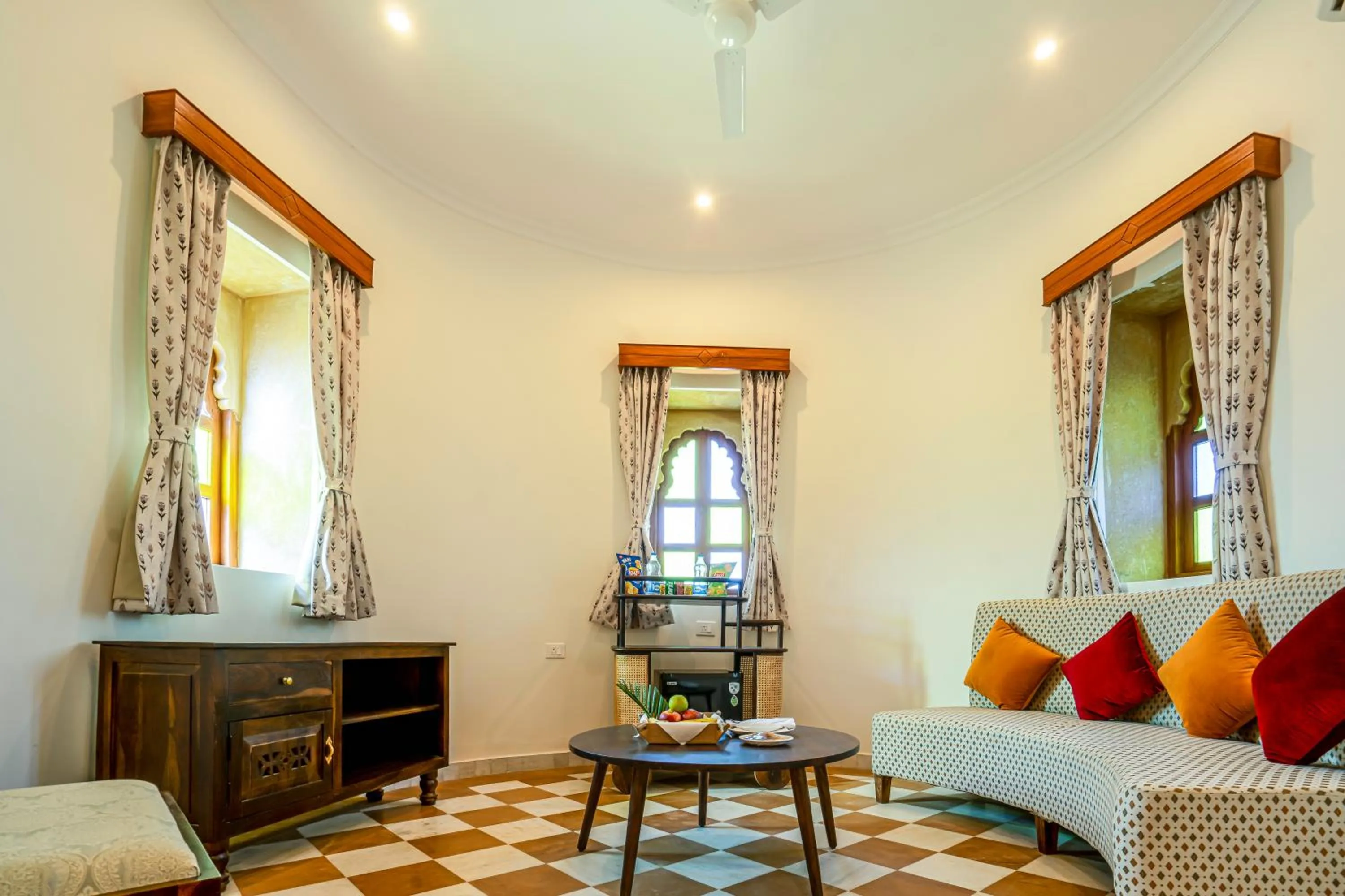 Living room, Bed in Marugarh Camp and Resort Jaisalmer