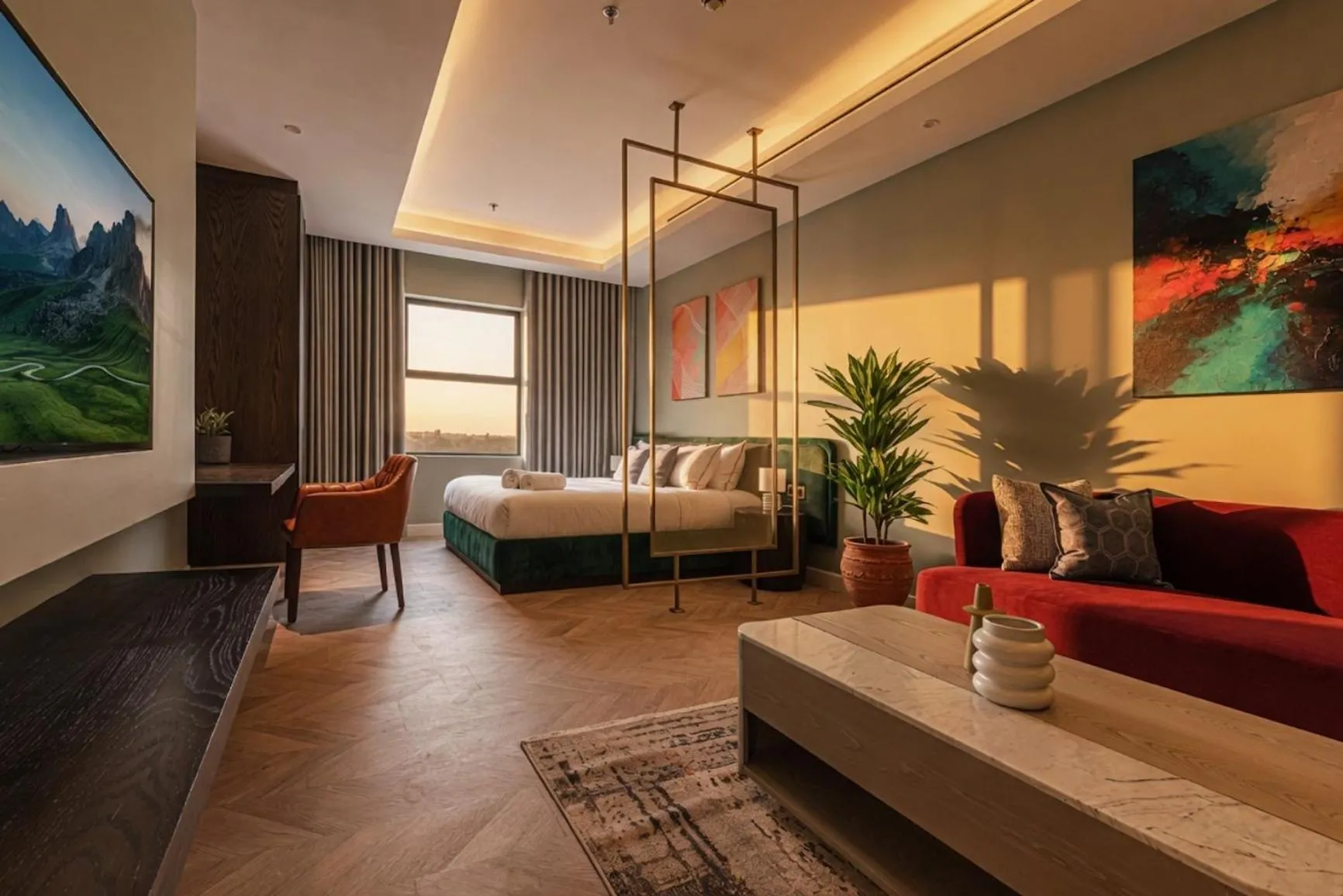 Living room, Bed in Stella Stays Olaya Tower 1 - Furnished Apartments