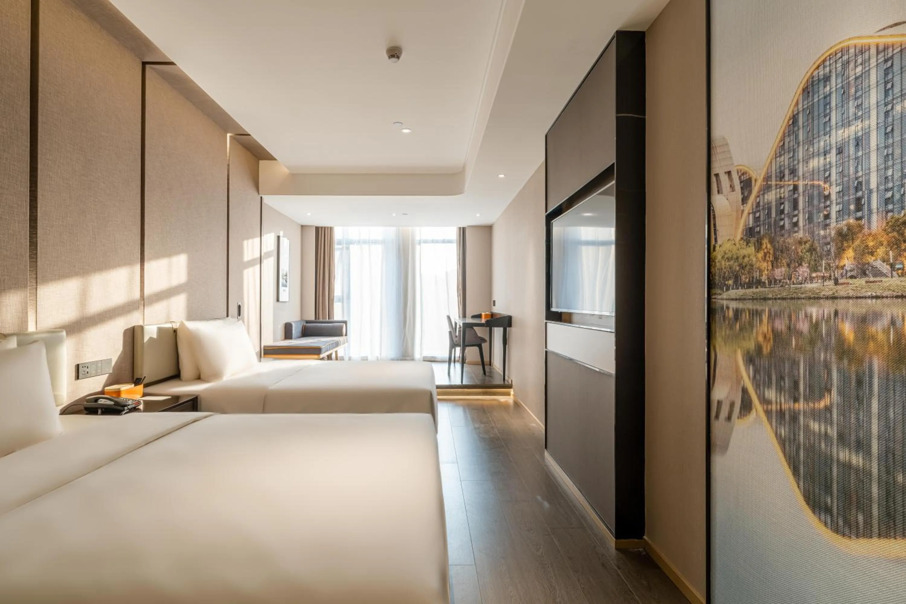 Bed in Atour Hotel Hangzhou Qianjiang Century City International Expo Center