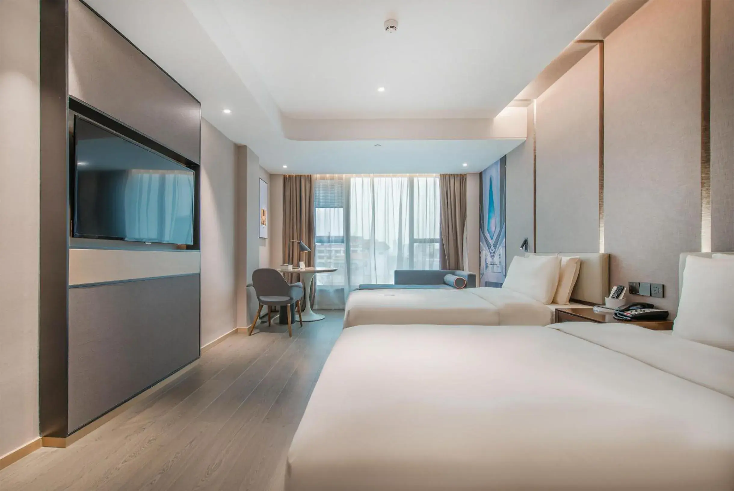 Bed in Atour Hotel Guangzhou Sanyuanli-Guangzhou Baiyun Railway-Fiee Self-Service Laundry Bed in Atour Hotel Guangzhou Sanyuanli-Guangzhou Baiyun Railway-Fiee Self-Service Laundry