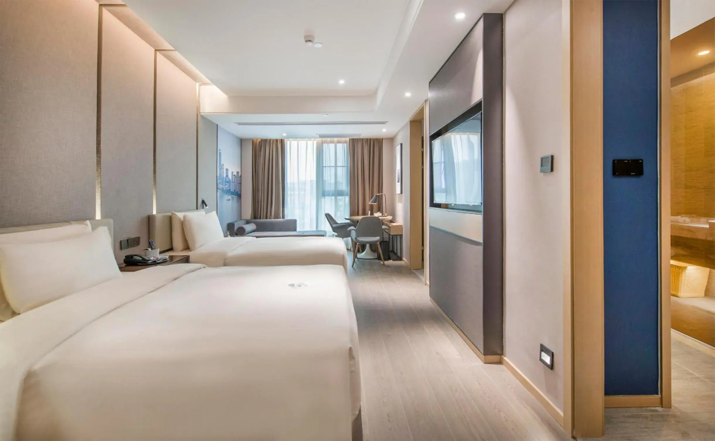 Bed in Atour Hotel Guangzhou Sanyuanli-Guangzhou Baiyun Railway-Fiee Self-Service Laundry Bed in Atour Hotel Guangzhou Sanyuanli-Guangzhou Baiyun Railway-Fiee Self-Service Laundry