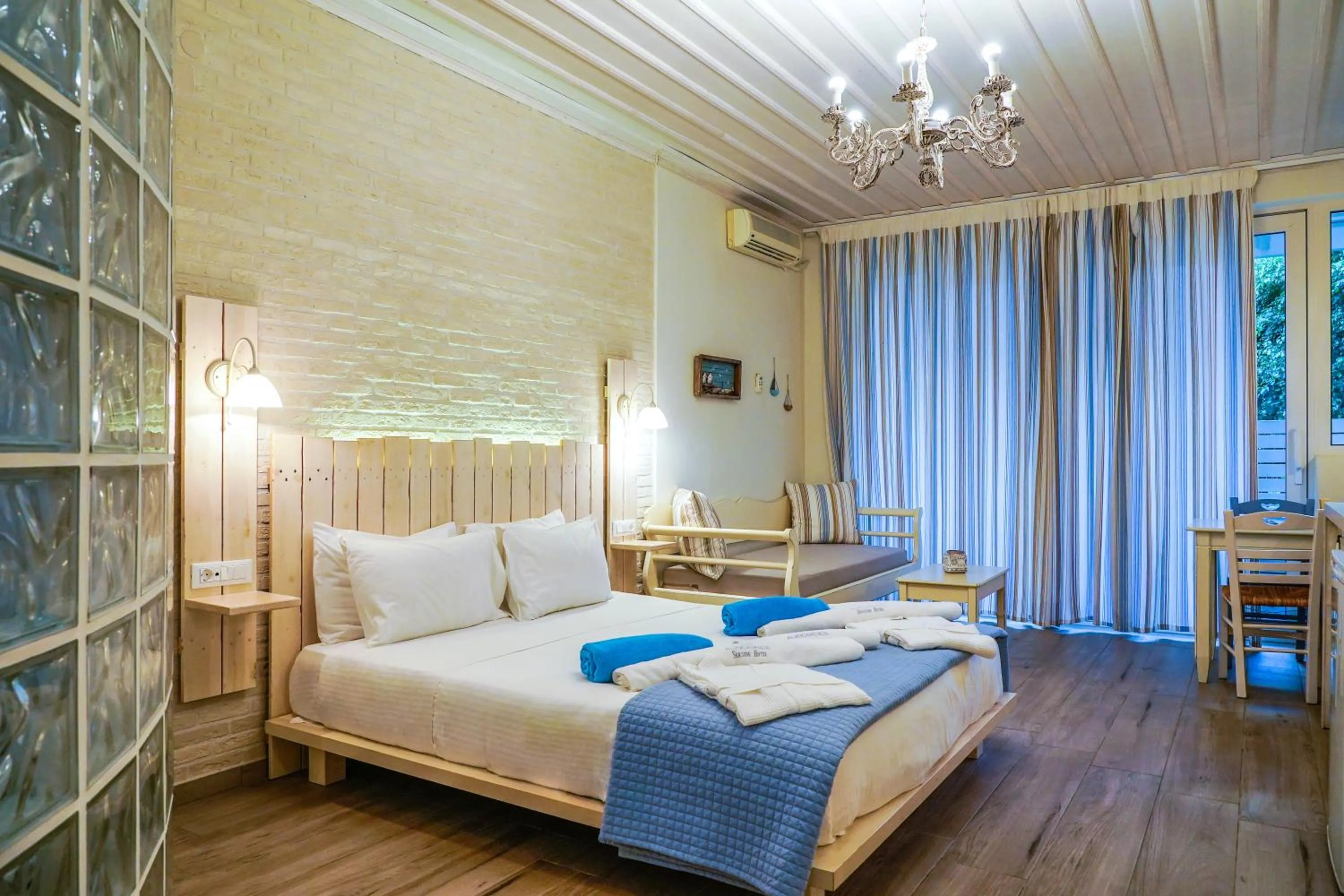 Bed in Alkionides Seaside Hotel