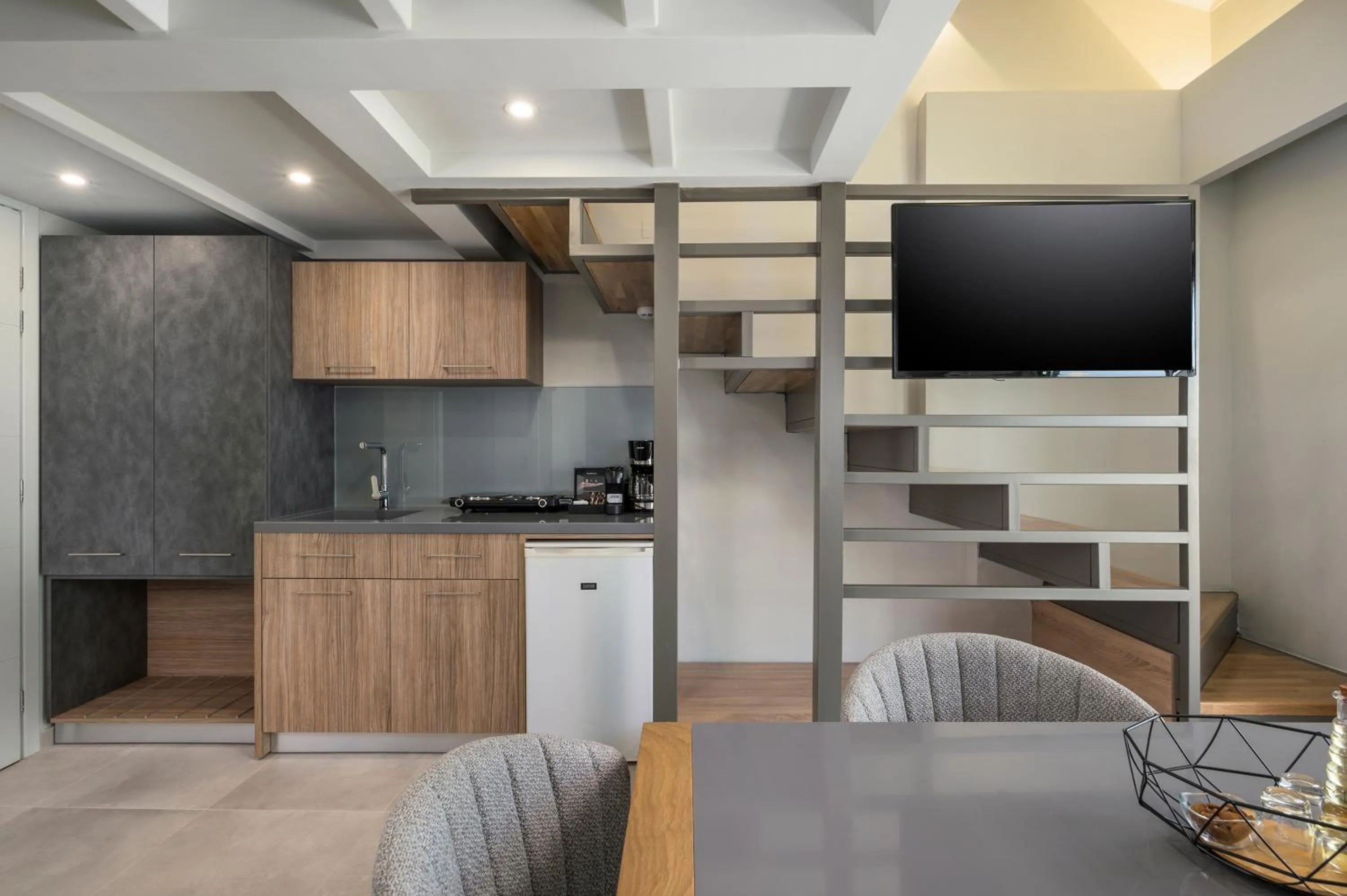 Kitchen or kitchenette in Alkionides Seaside Hotel