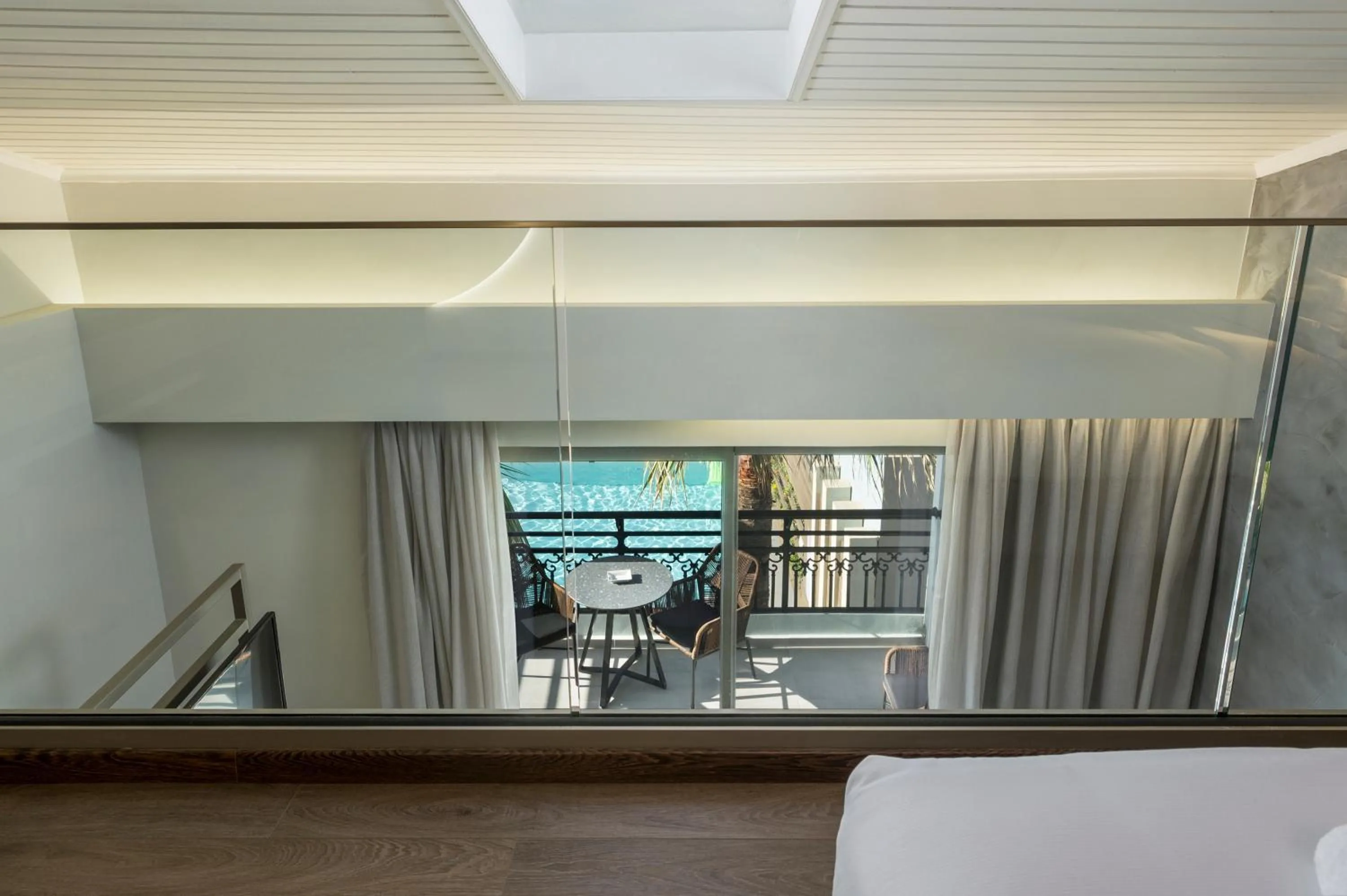 Balcony/Terrace, Bed in Alkionides Seaside Hotel