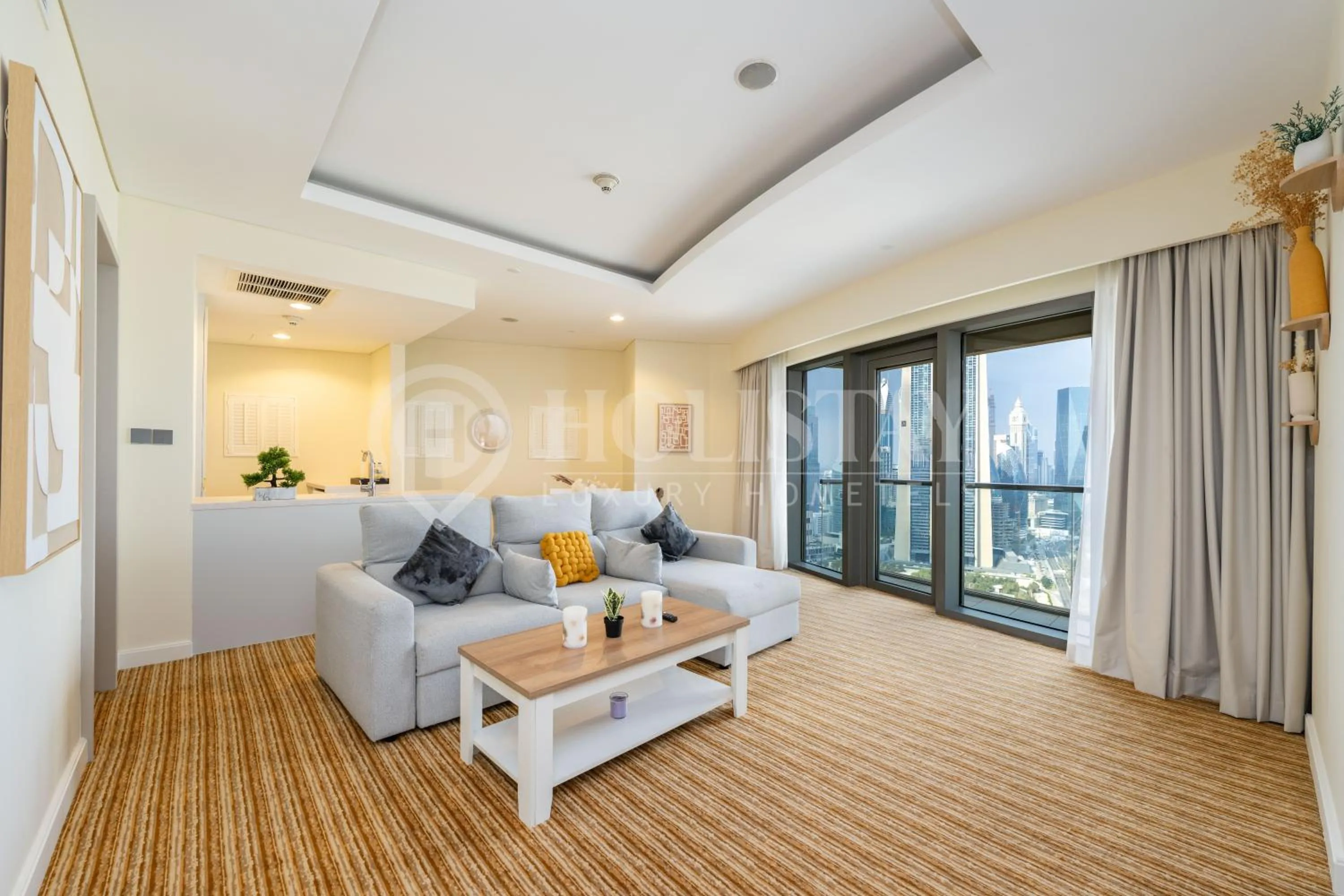 Living room in Holistay Luxury Homes - Burj khalifa view - Direct Access Dubai Mall