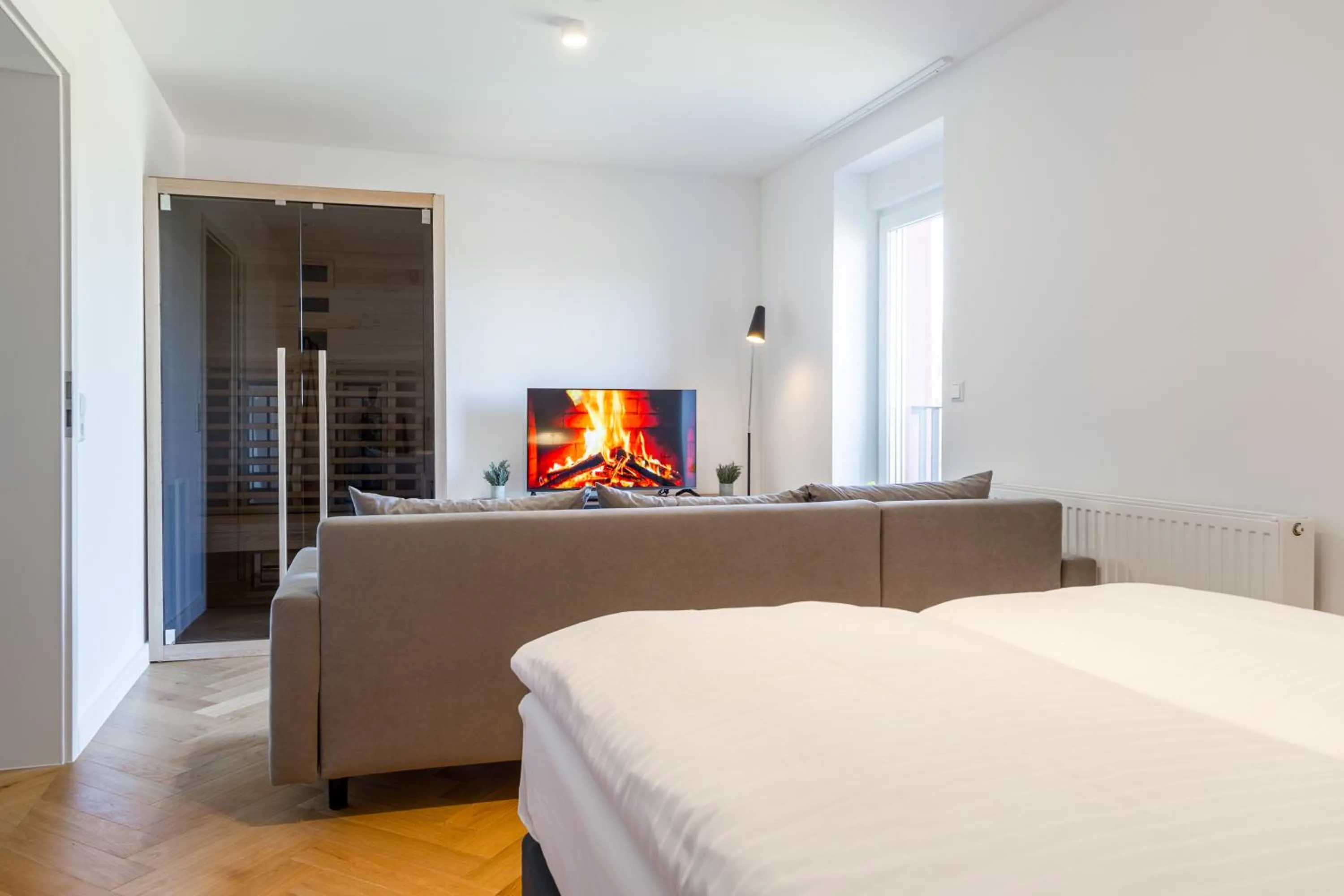 Sauna, Bed in living TIMELESS - Adler Apartments Sasbachwalden