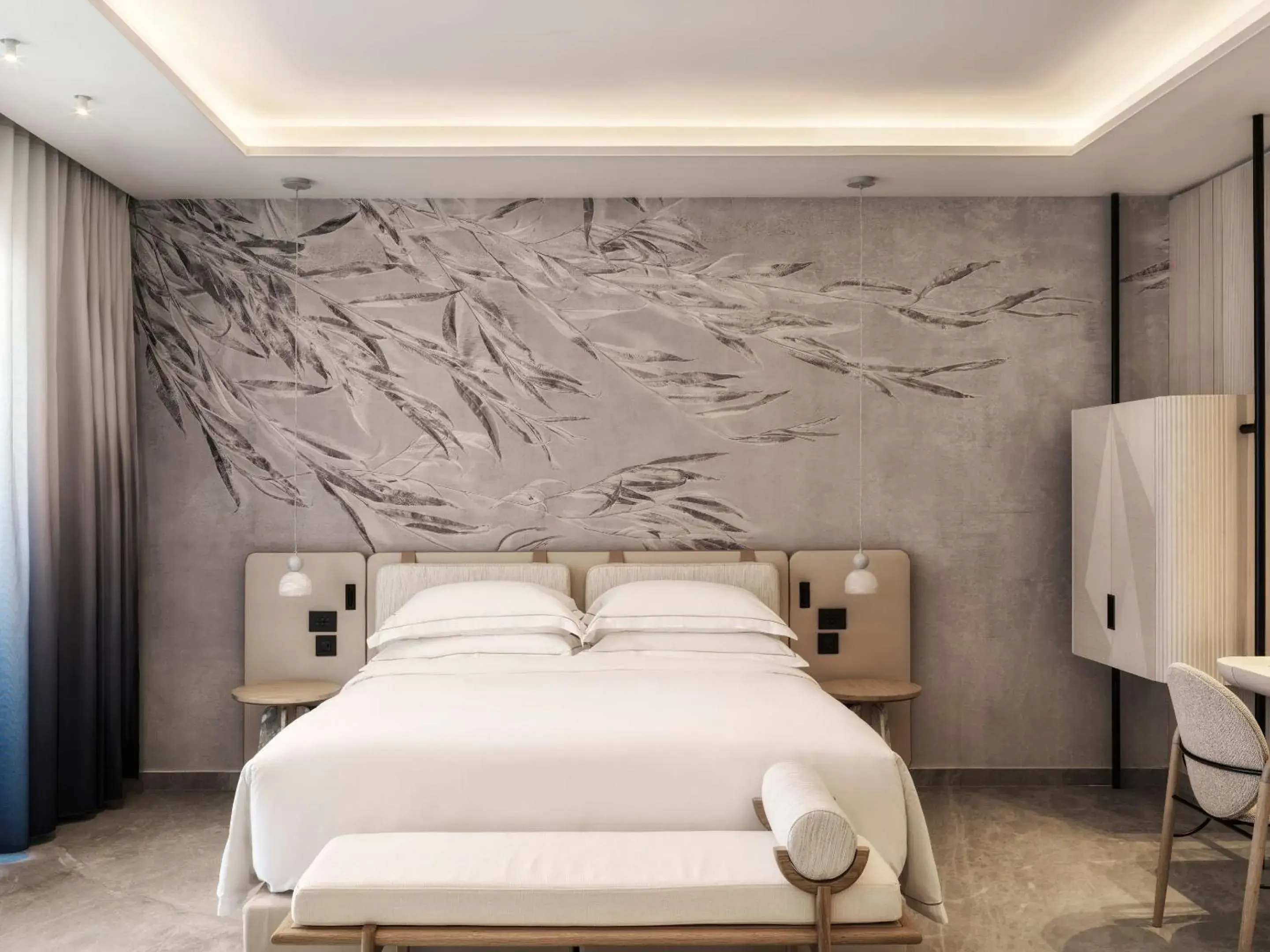 Bed in Deos Mykonos - A Myconian Collection Hotel Bed in Deos Mykonos - A Myconian Collection Hotel