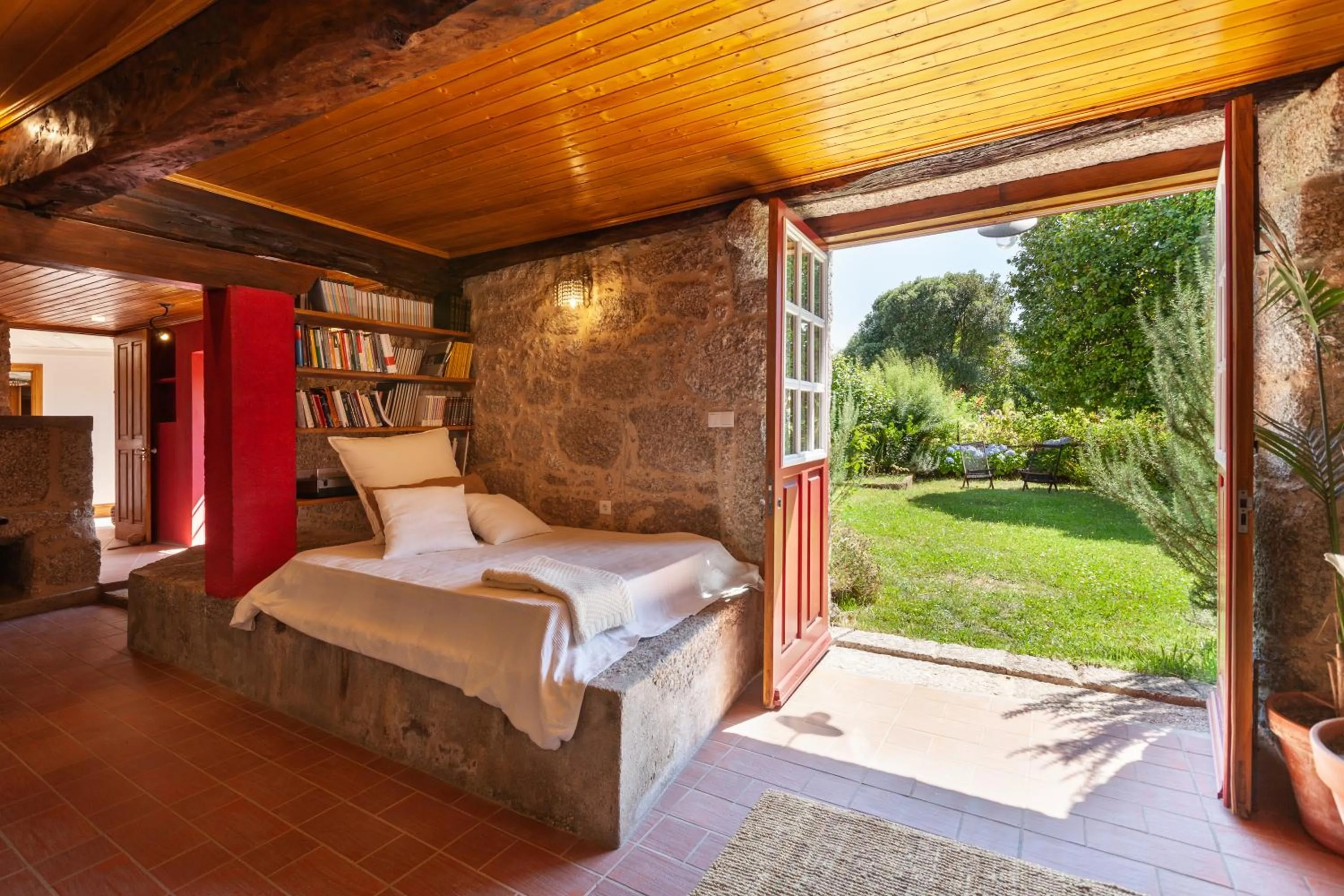 Seating area, Bed in Casa do Eido - sustainable living & nature experiences Gerês