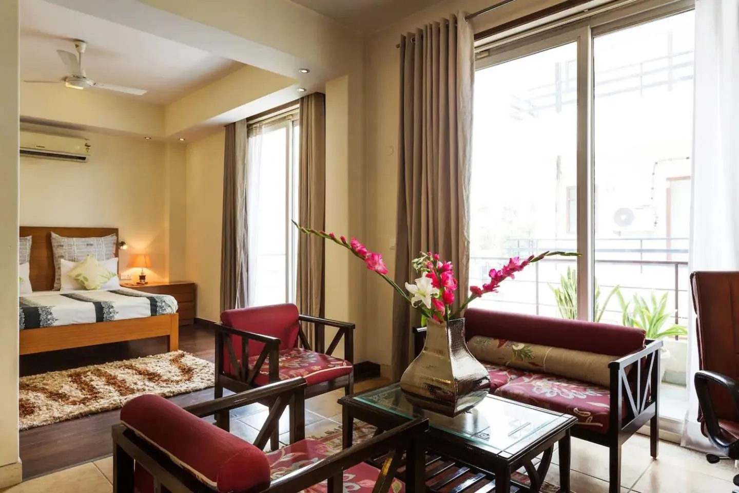 Living room, Bed in Perch Service Apartment- Sector 40