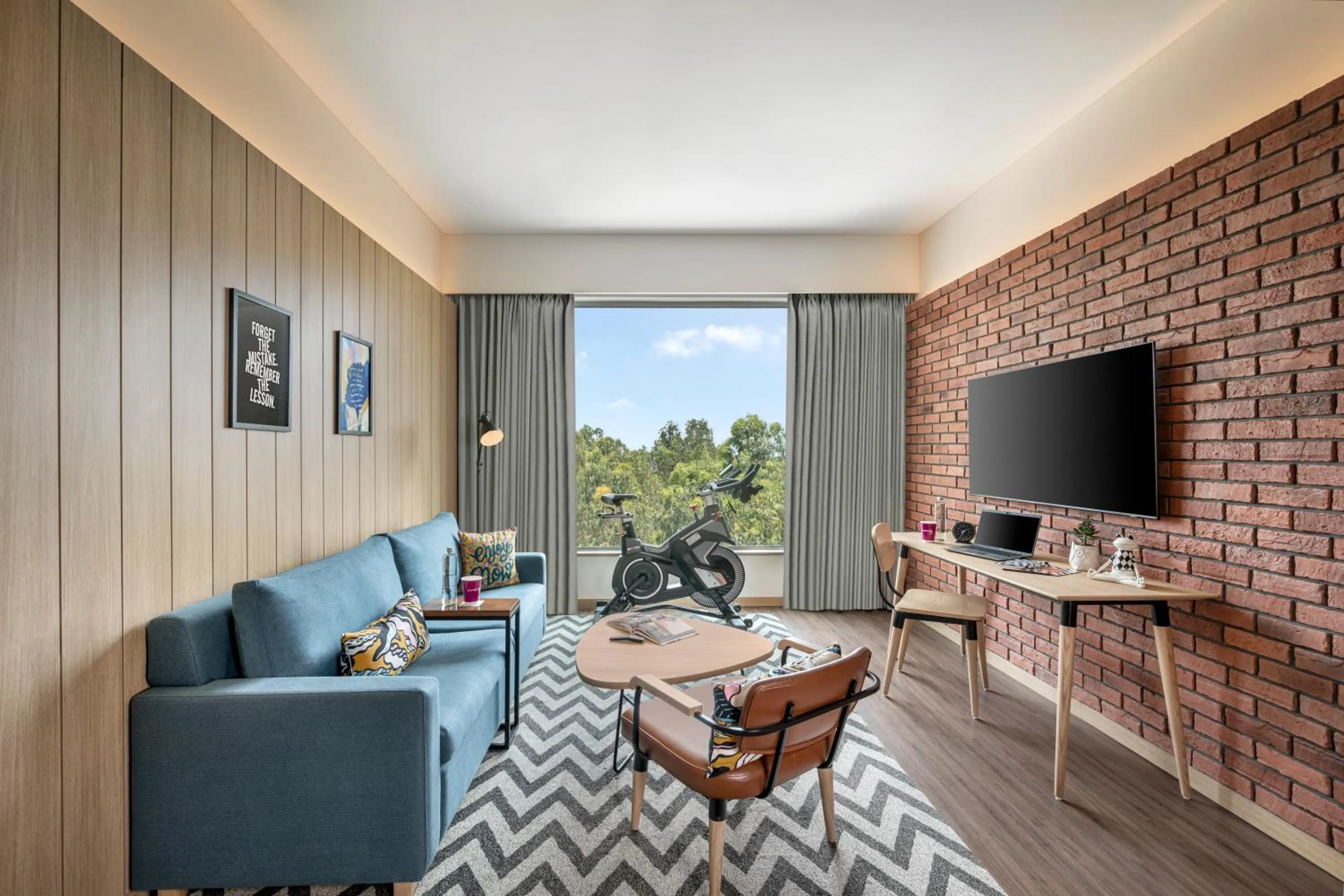 Living room in Moxy Bengaluru Airport Prestige Tech Cloud