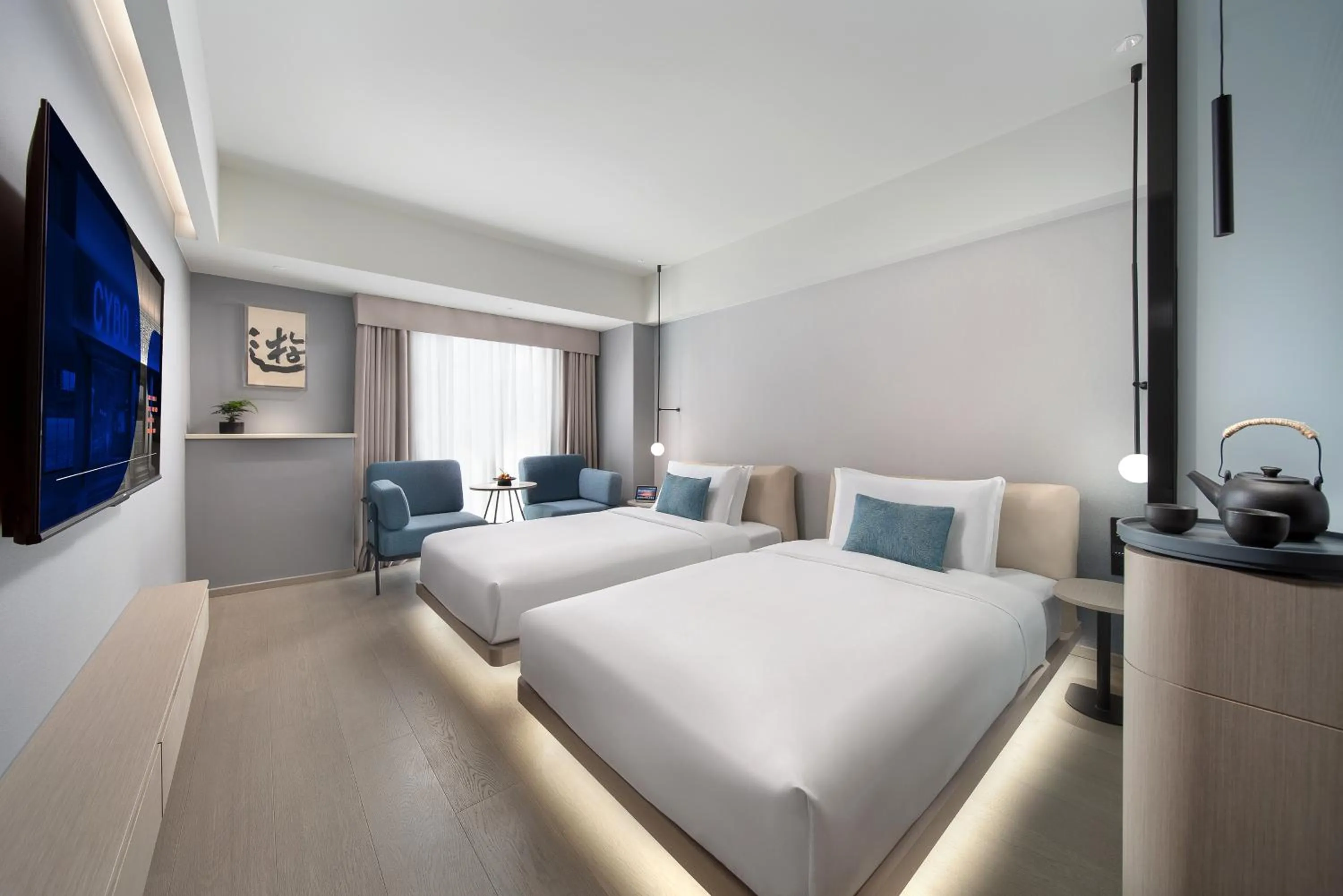Bedroom, Bed in CYBO Station SSAW Shangpin Hotel Luohu Shenzhen