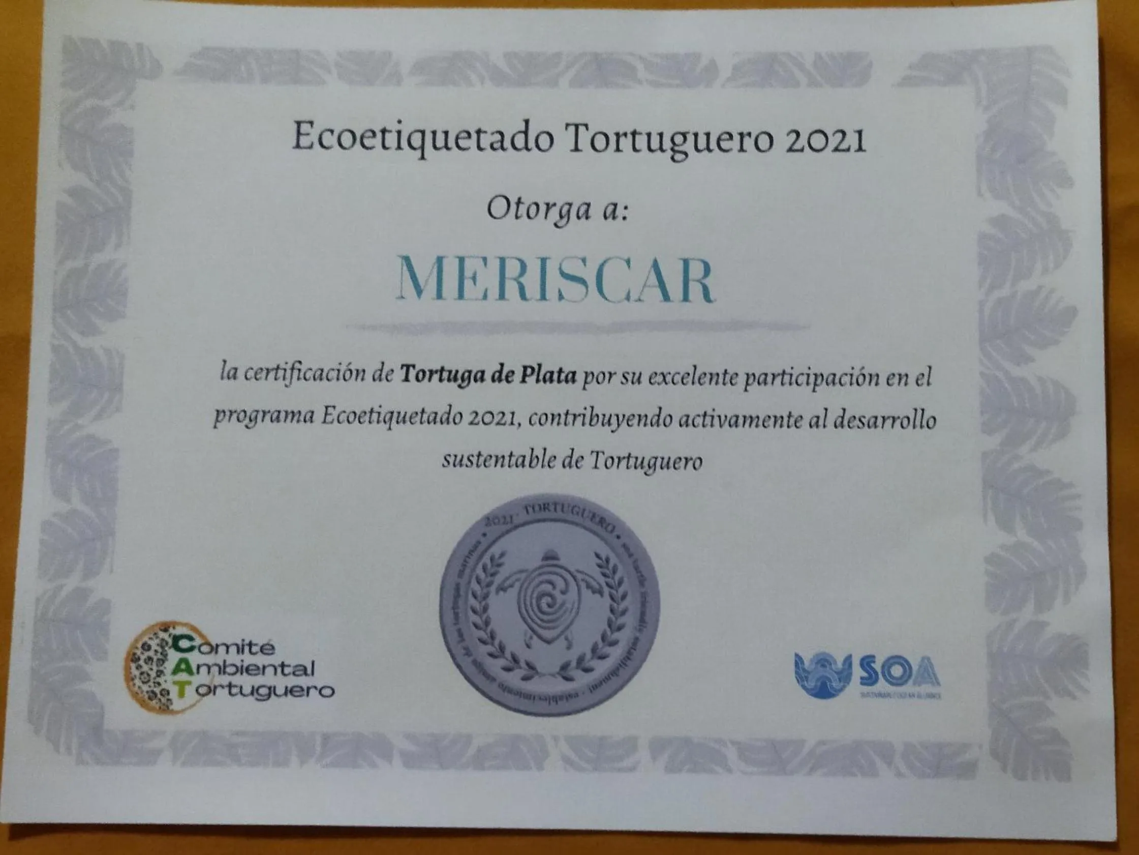 Certificate/Award in Hospedaje Meryscar