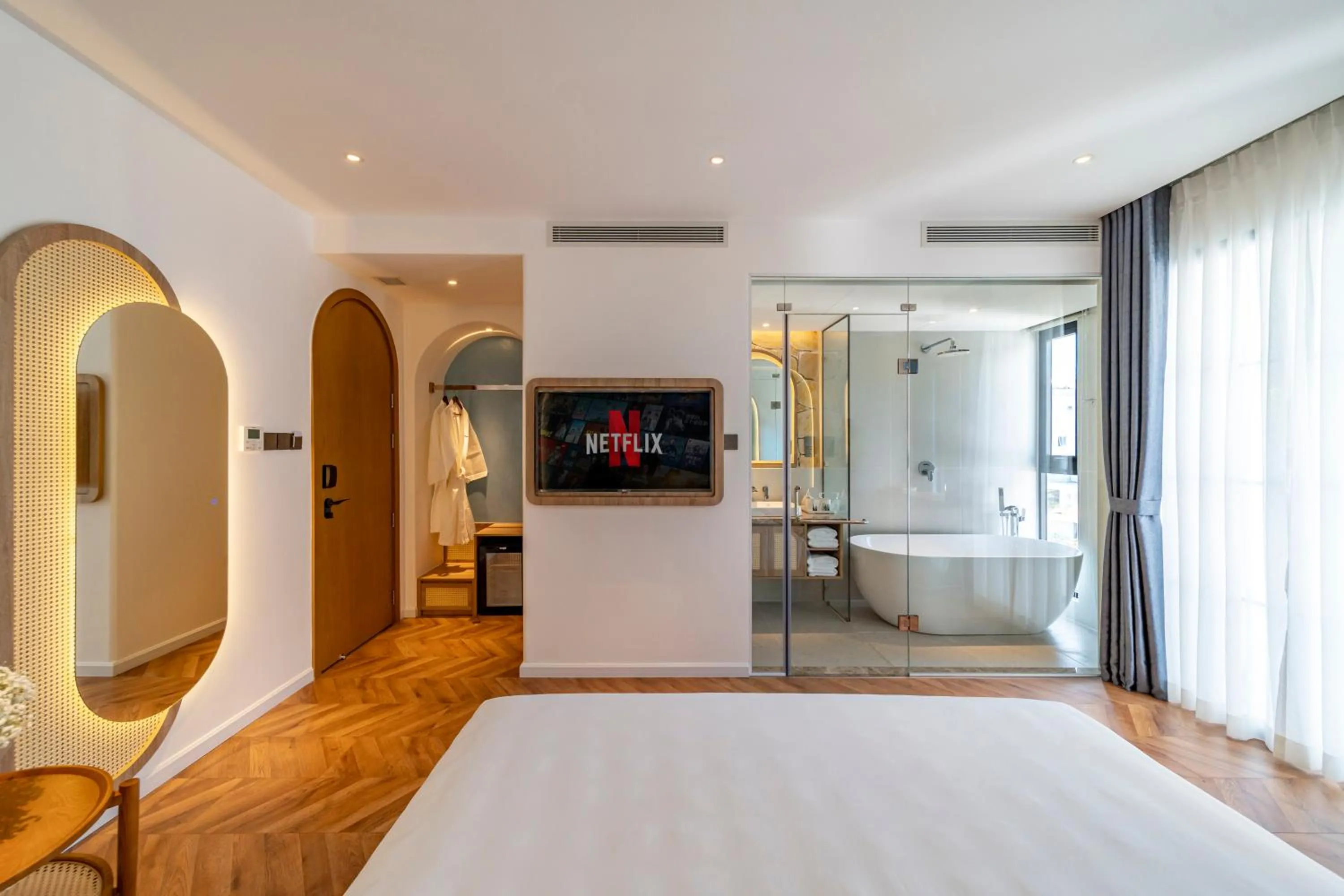 Bathroom, Bed in V Boutique Hotel - Complimentary refreshments