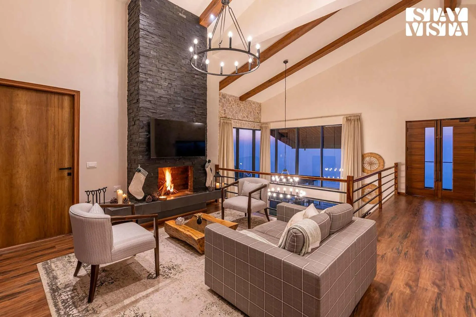 Living room in StayVista at Savara with Heated Infinity Pool and Jacuzzi