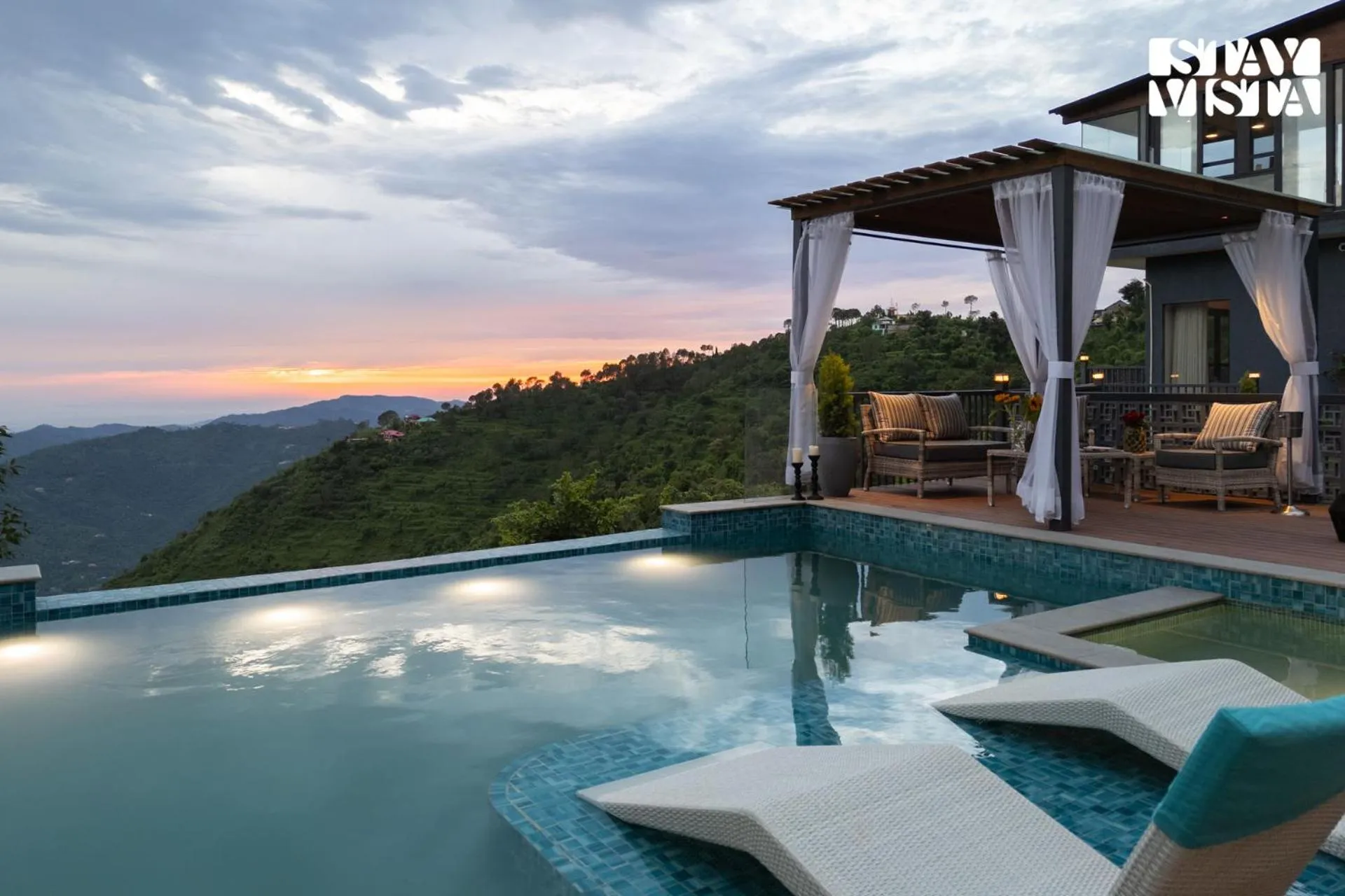 Swimming pool in StayVista at Savara with Heated Infinity Pool and Jacuzzi