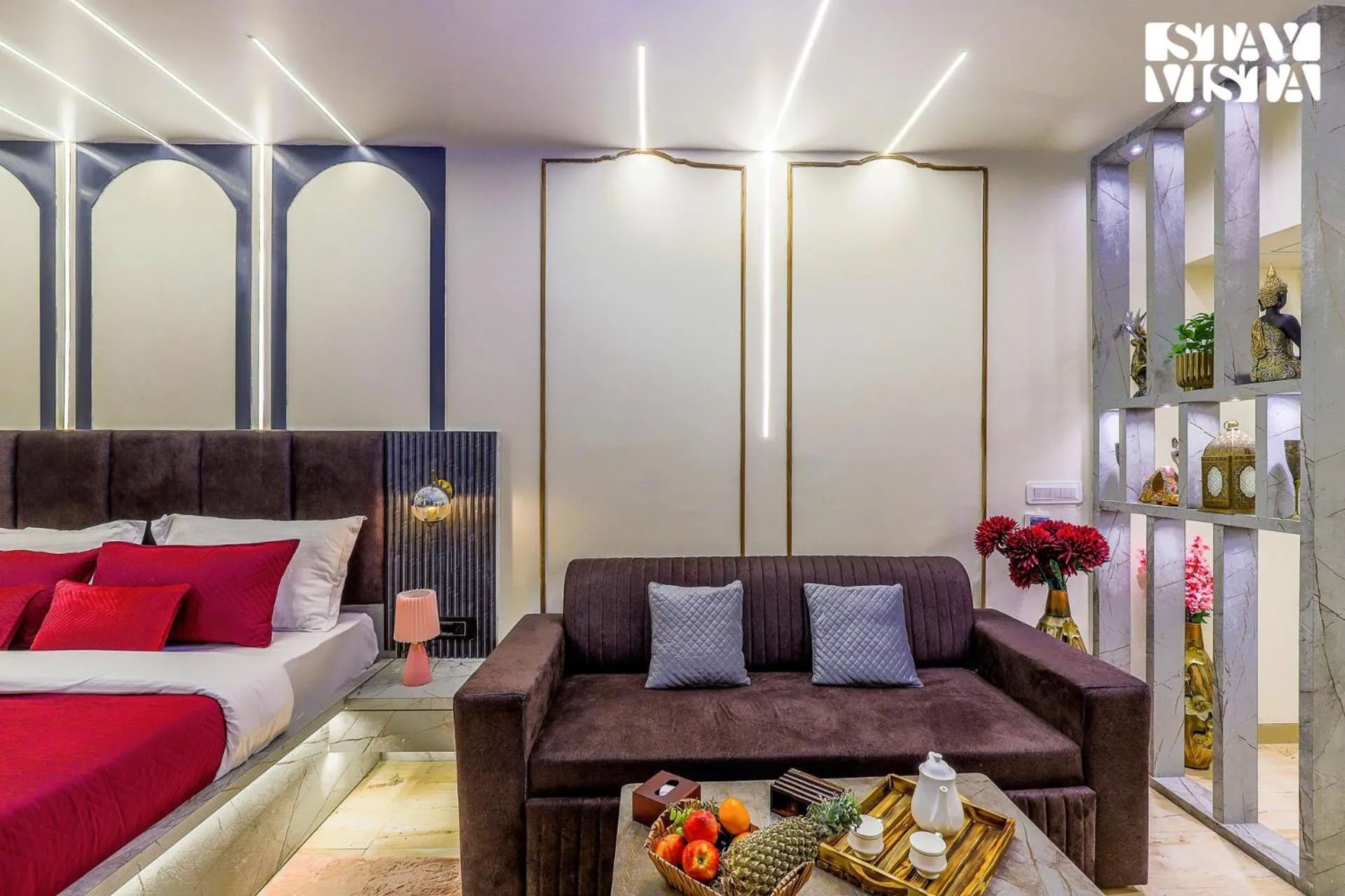 Bedroom, Bed in StayVista at Cityscape with Rooftop Pool - Jaipur