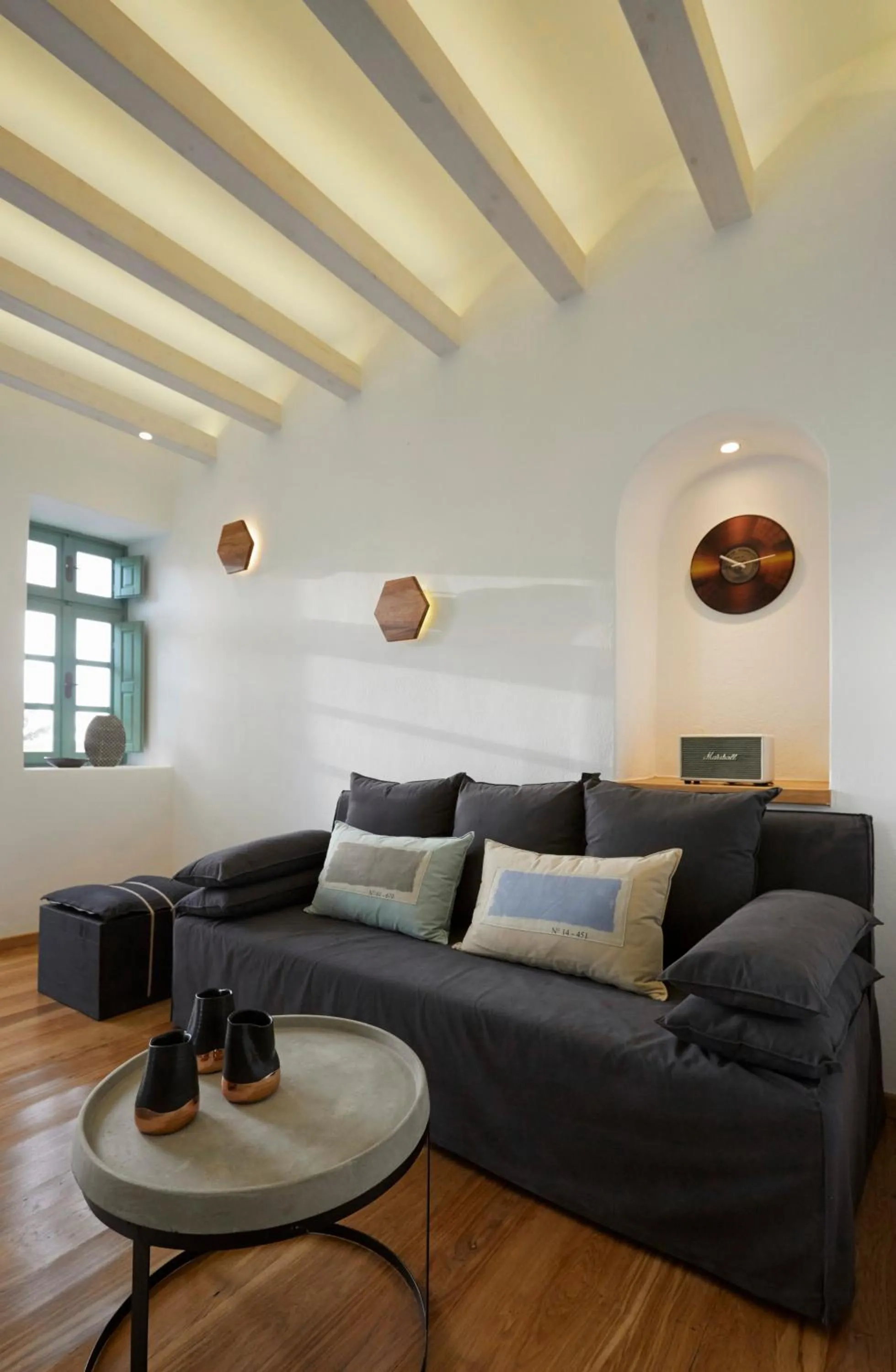 Living room in Yellow Orchid Cycladic House