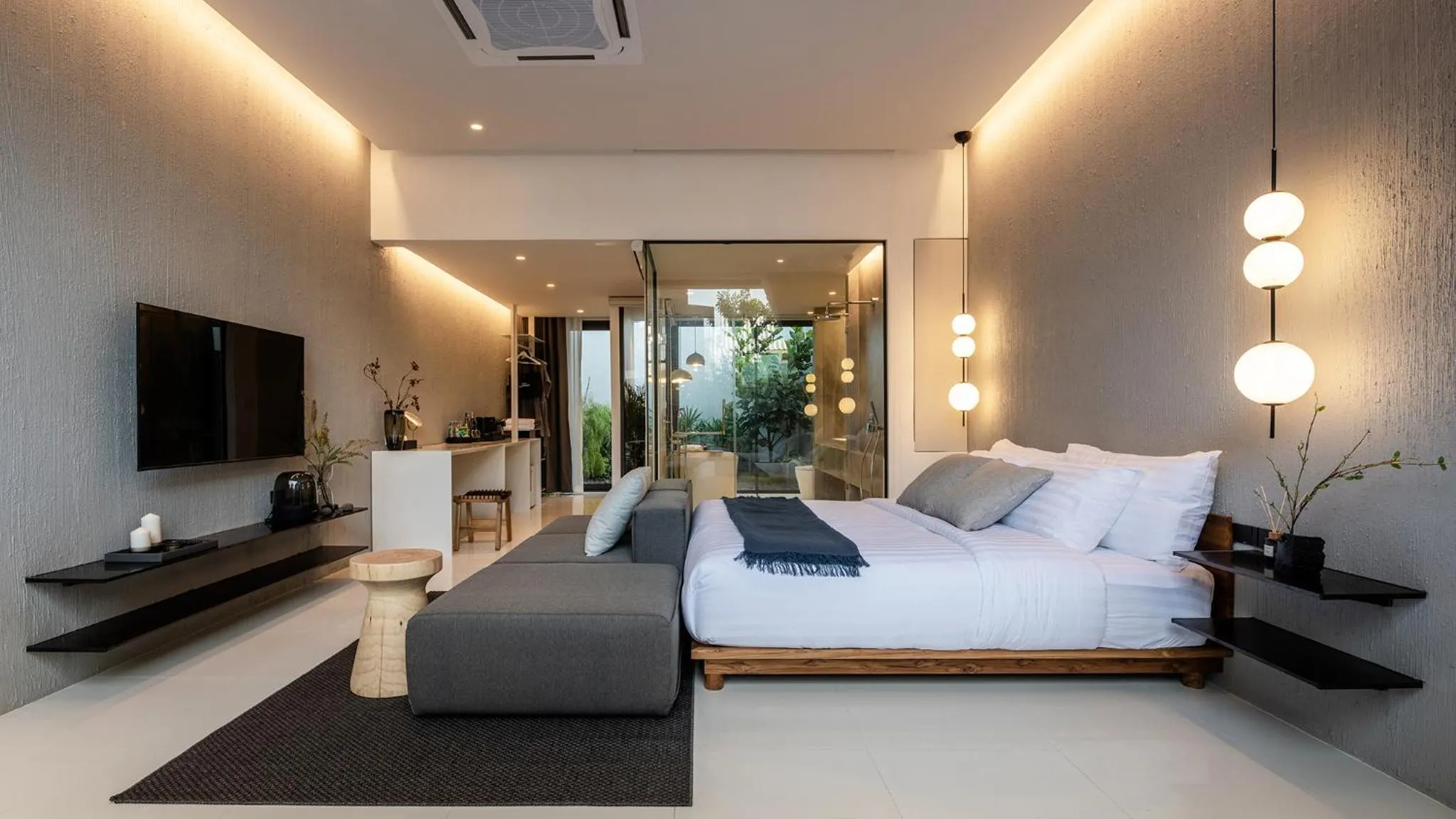 Bed in Rhy.a Private Pool Villa