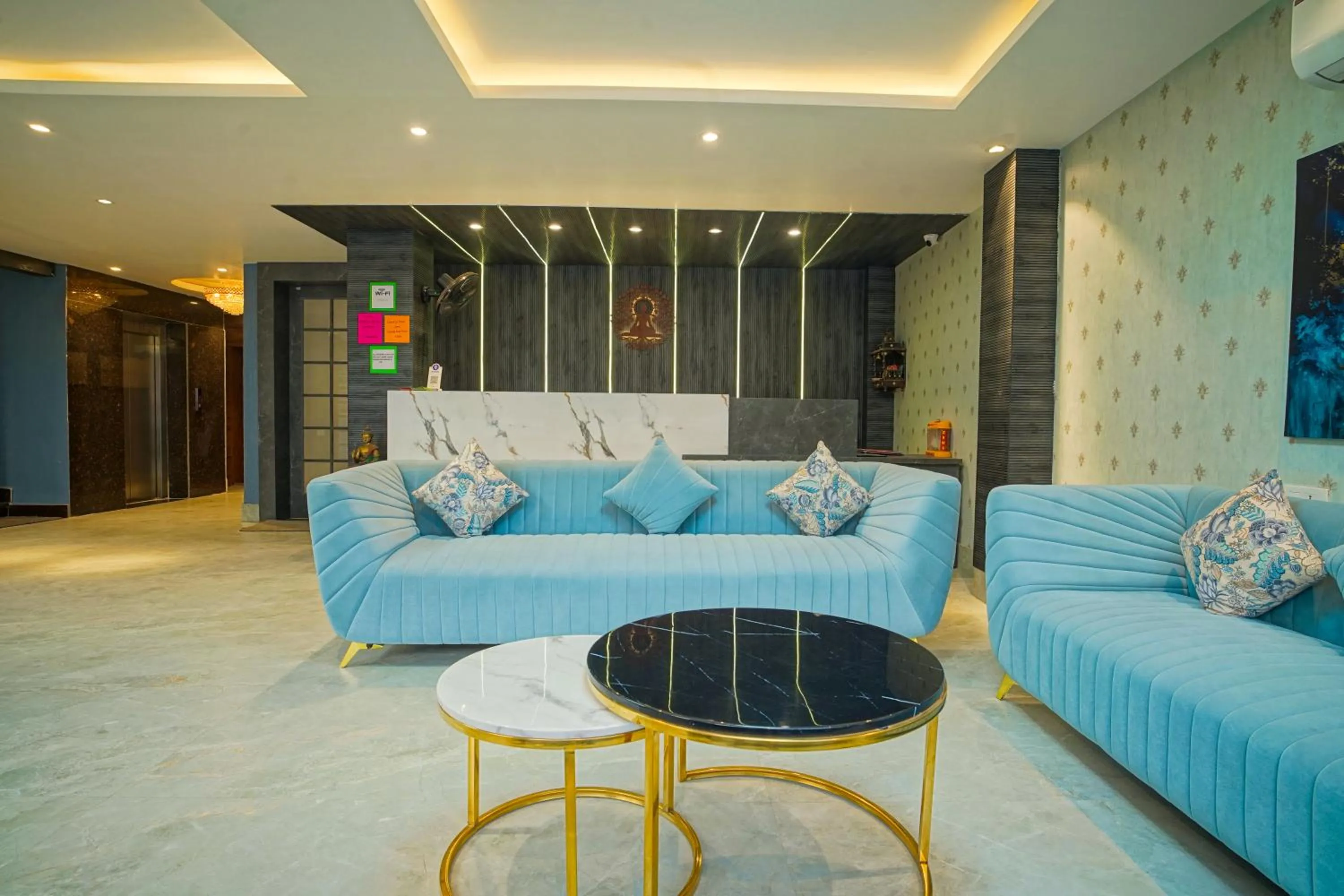 Seating area in Hotel Nirvana Bliss, Behind Parmarth Niketan