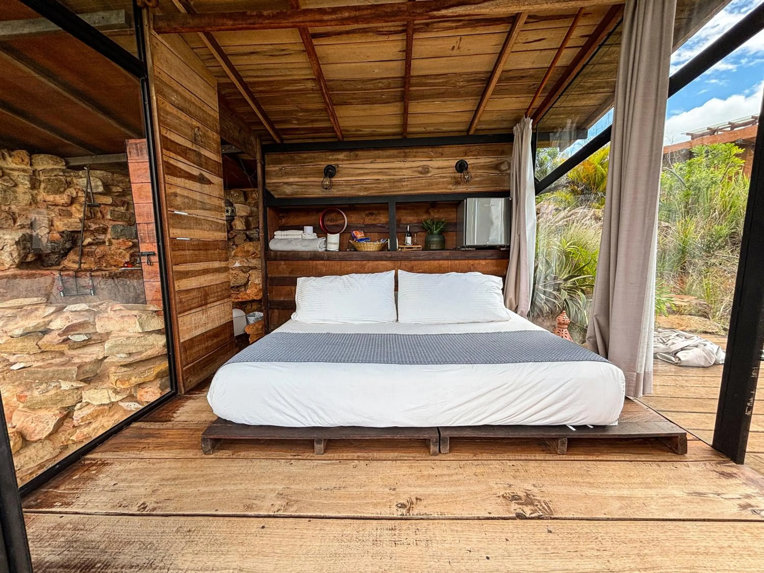 Patio, Bed in REFUGIO LA ROCA
