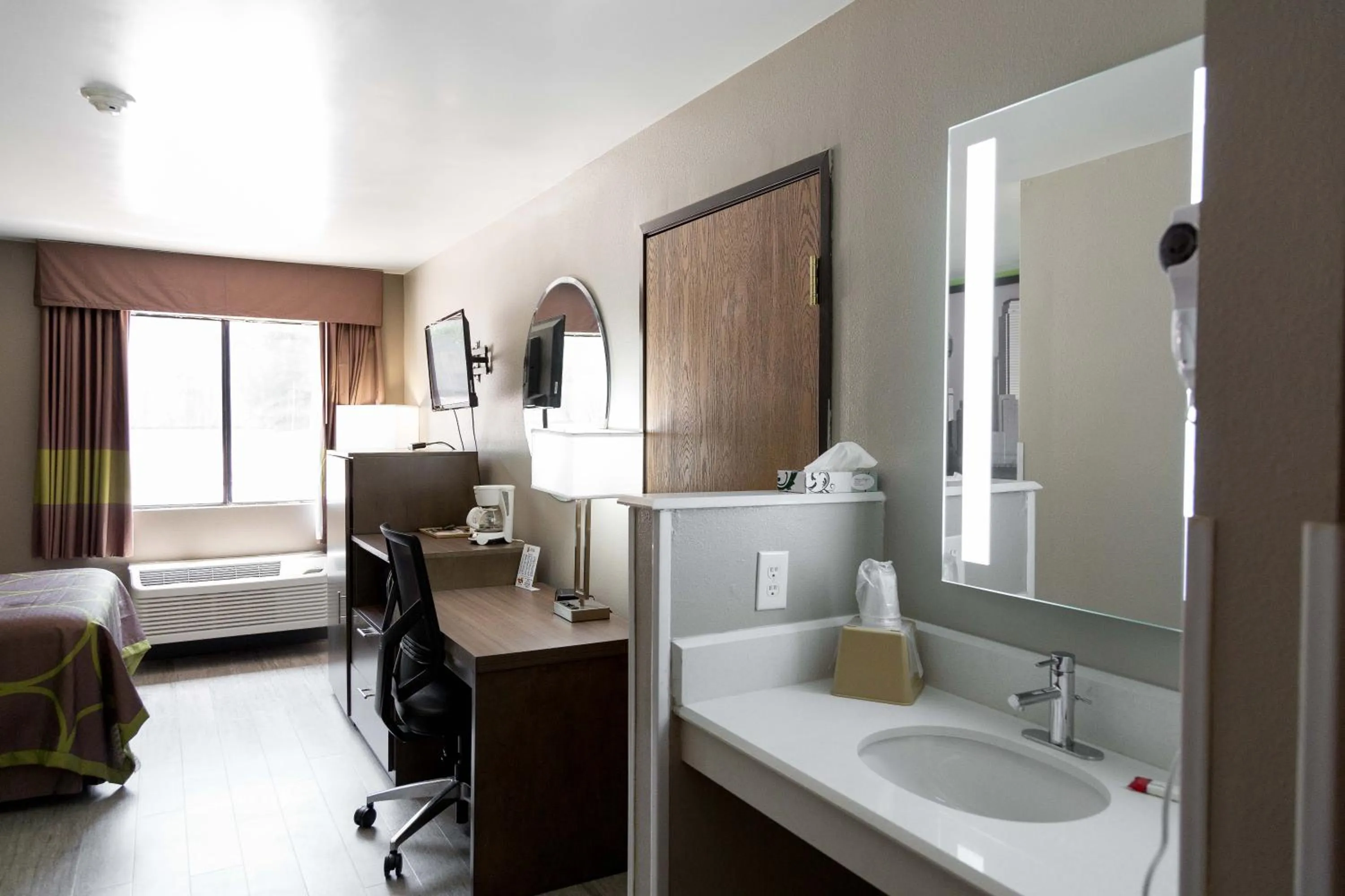 Bathroom, Bed in Super 8 by Wyndham Waxahachie TX