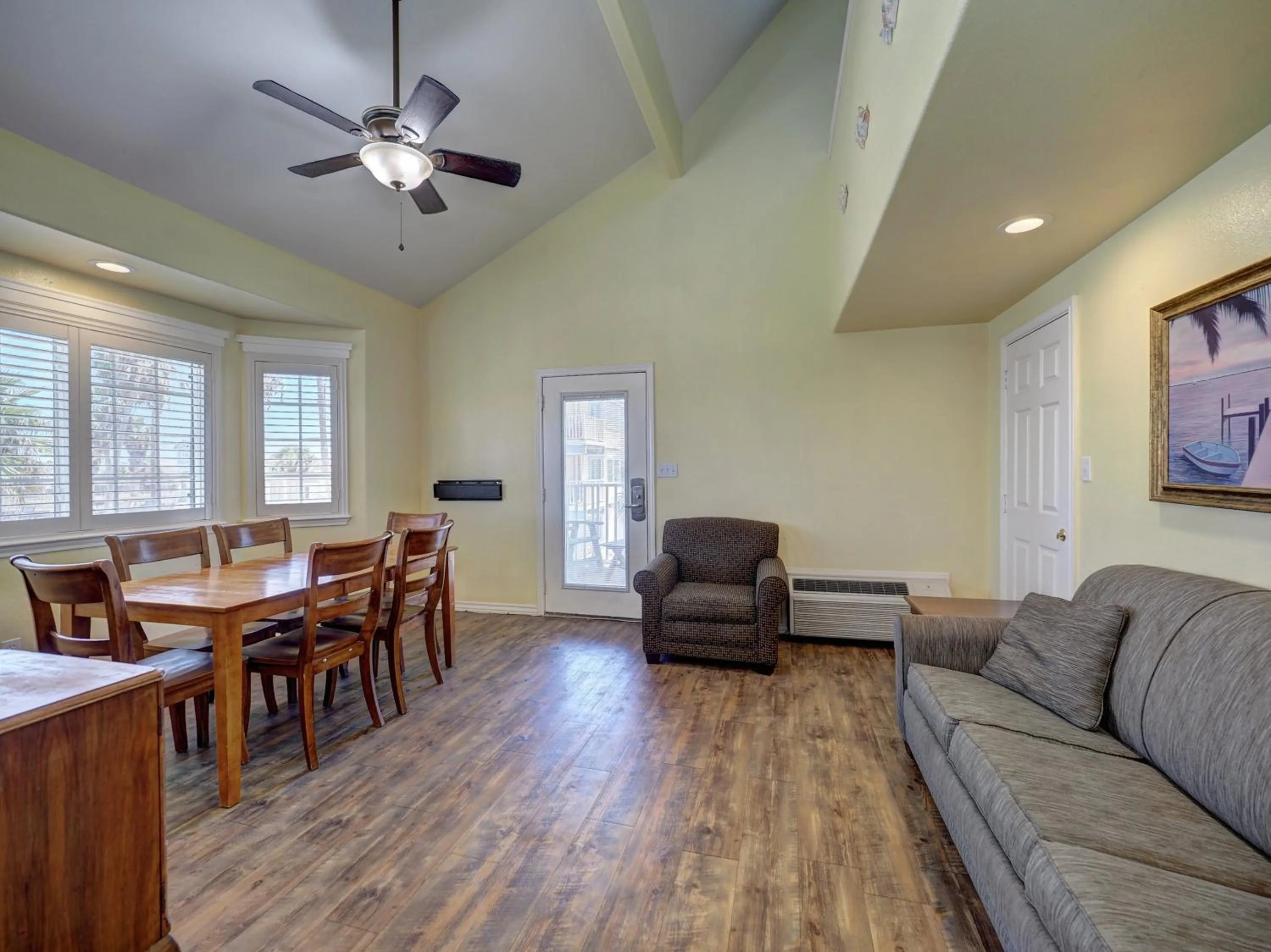 Seating area in Seashell Village Resort near the beach with kitchens
