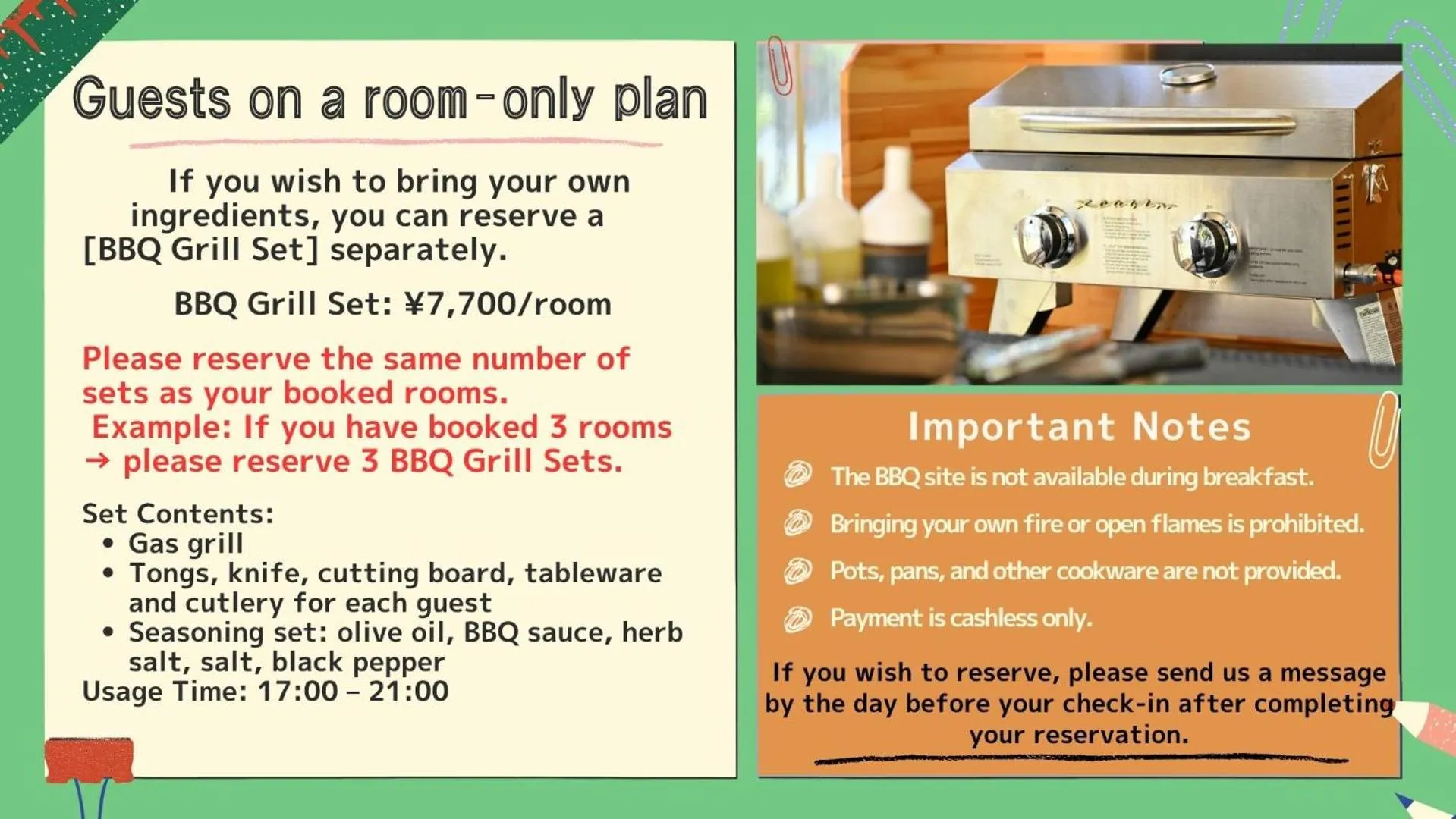 BBQ facilities in glampark FREE AND EASY CAMP RESORT　三重県