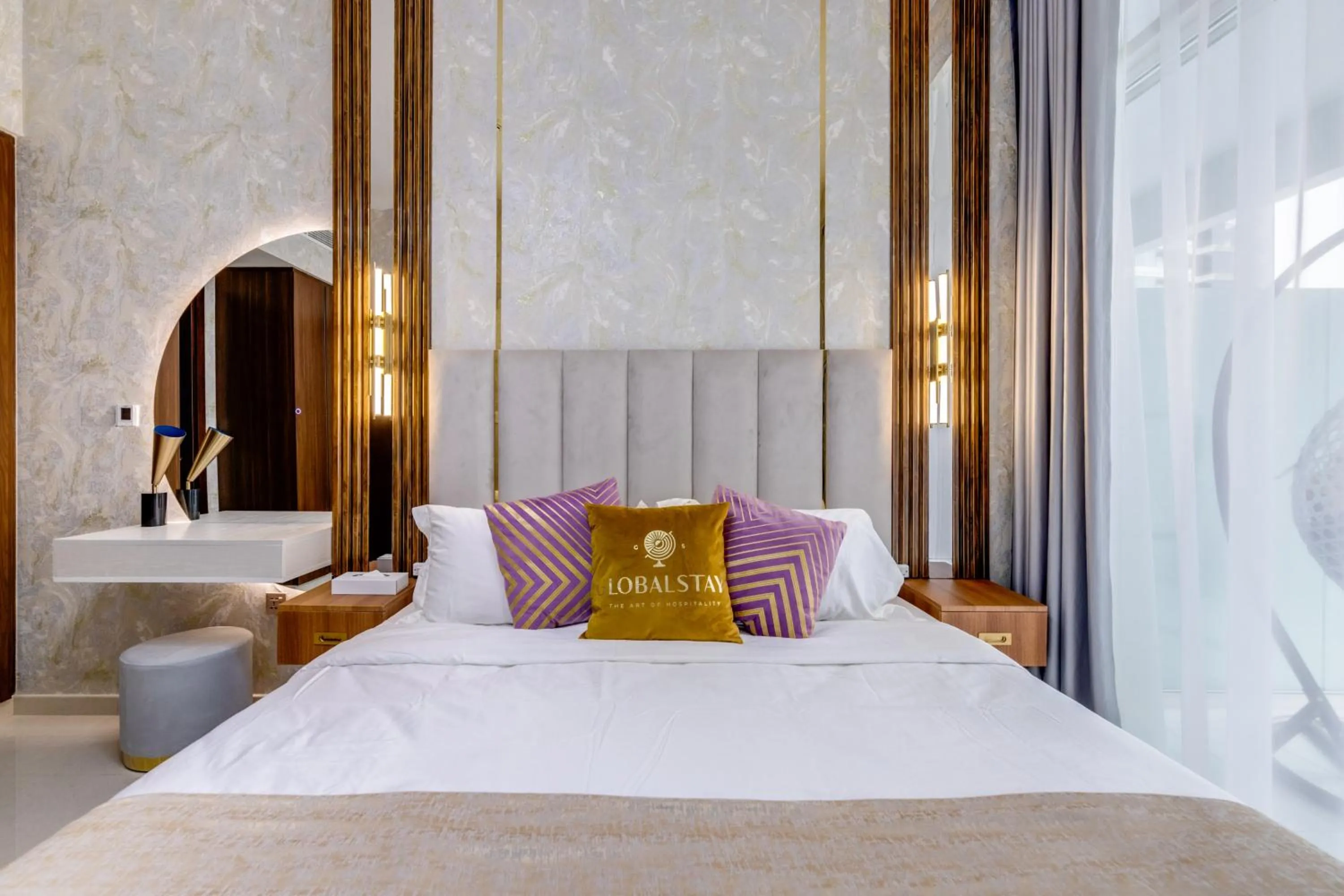 Bed in GLOBALSTAY. Luxury Apartments Near The Dubai Canal