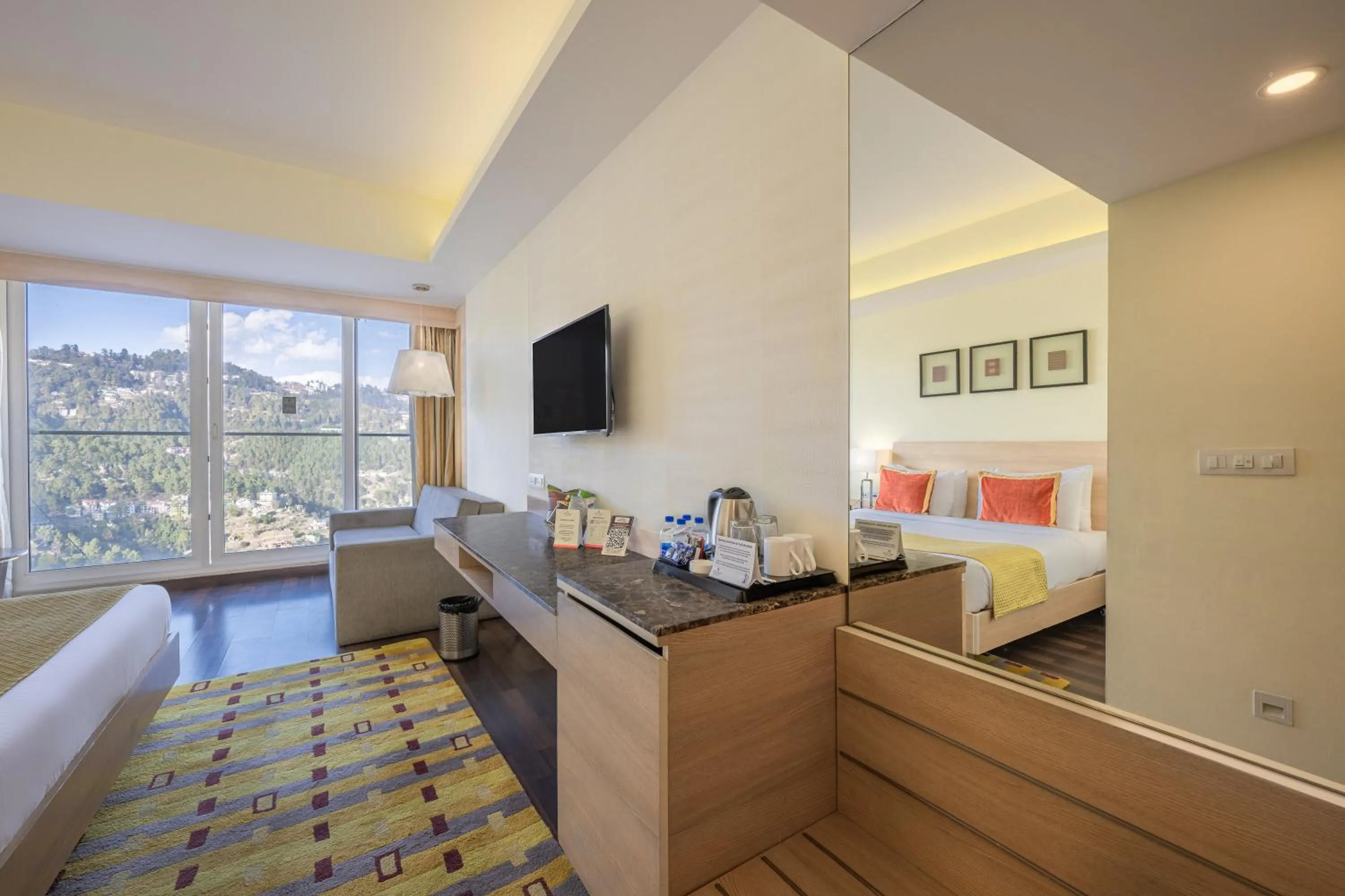 Seating area, Bed in Echor Shimla Hotel - The Zion