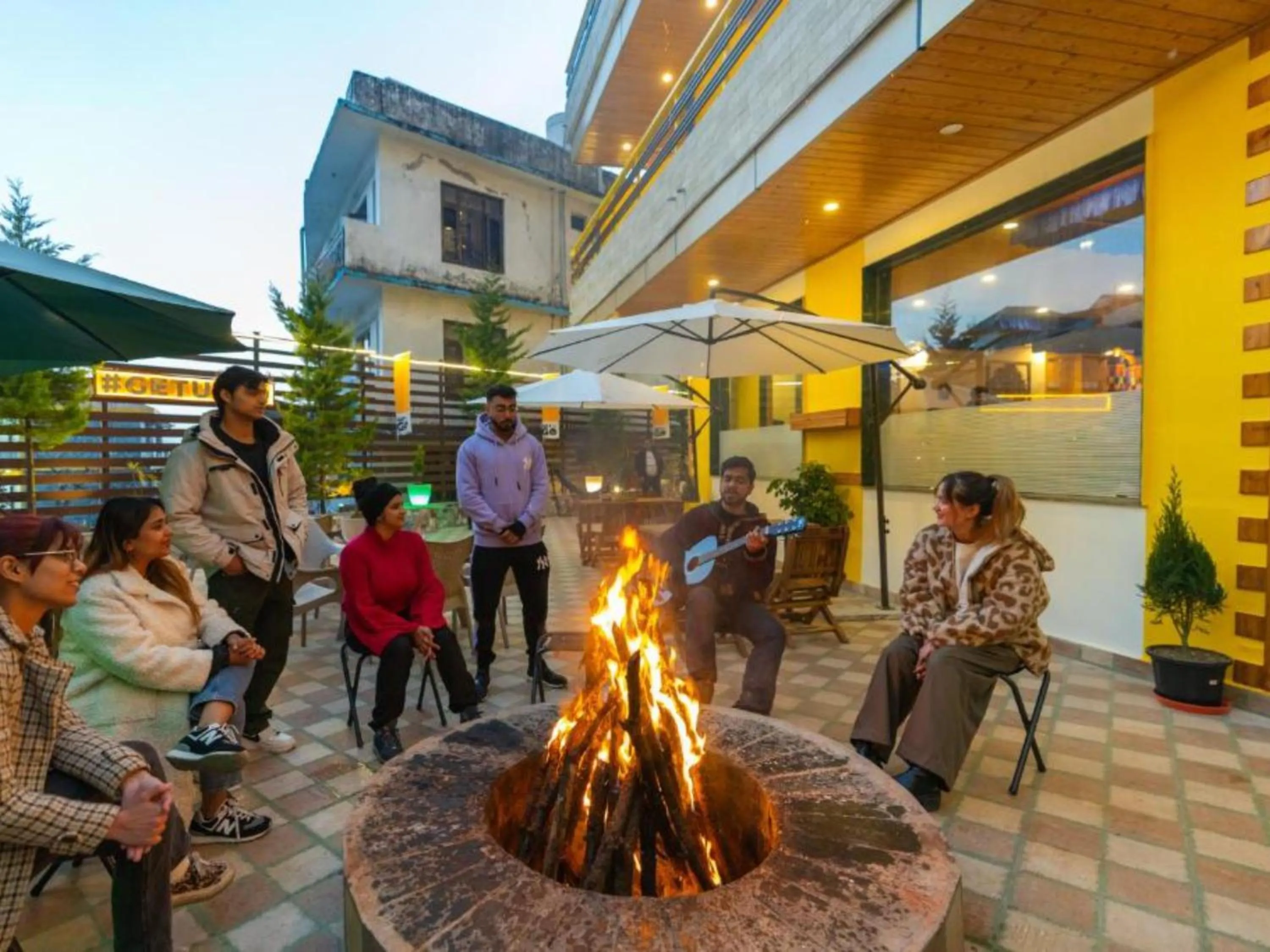 Patio in The Hosteller Mcleodganj, Bhagsu Waterfall