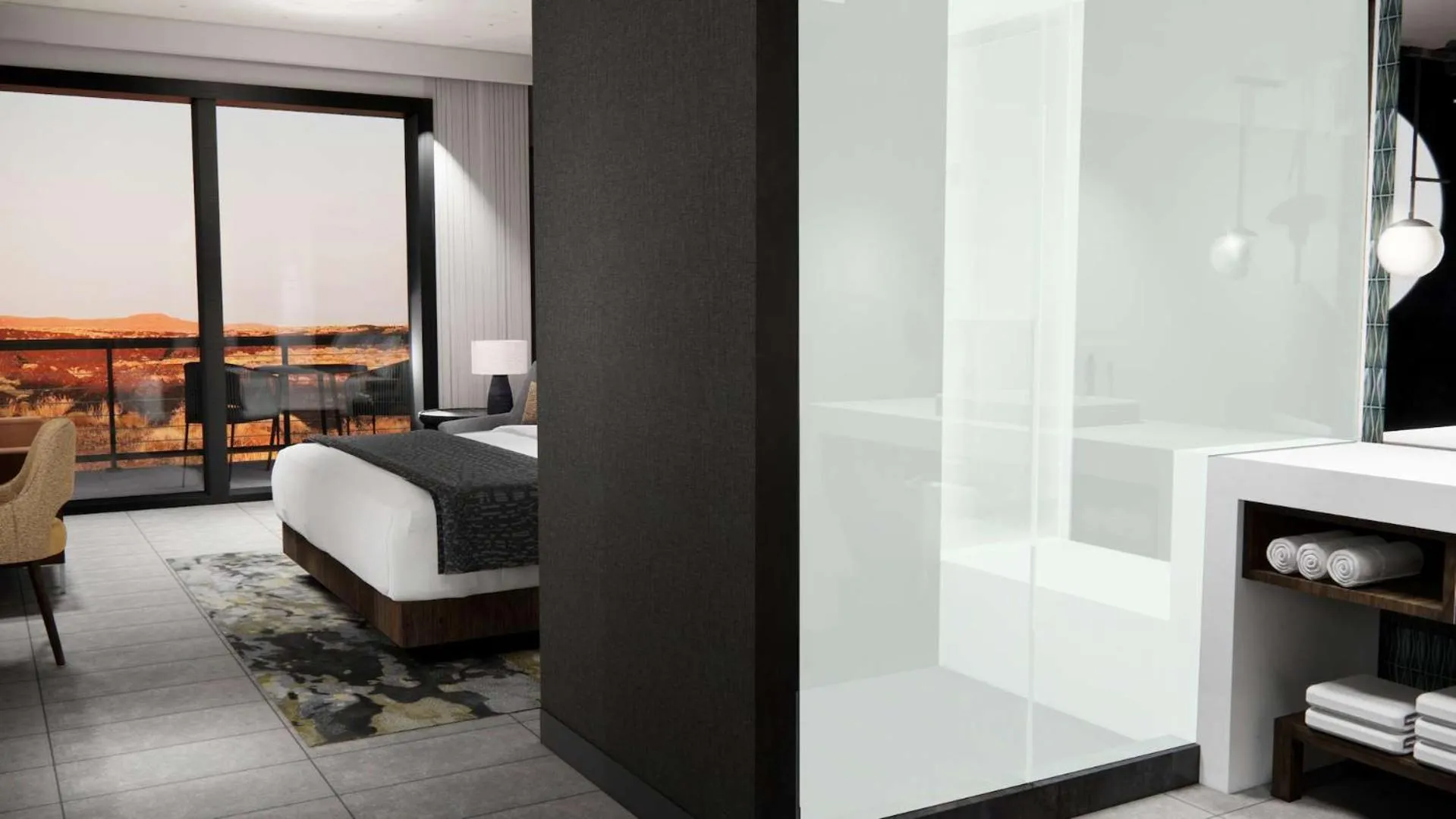 Bathroom, Bed in Black Desert Resort