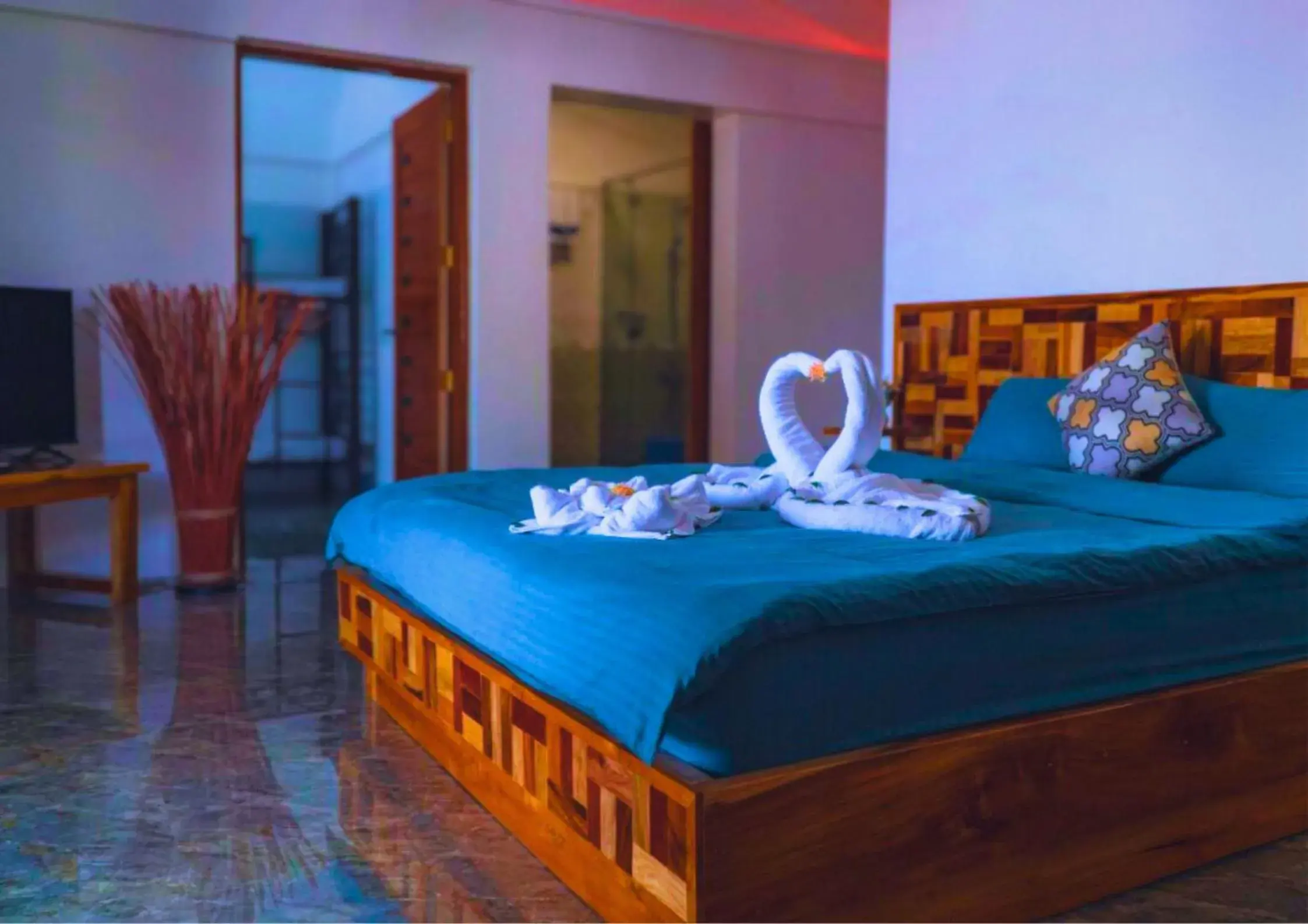 Bed in The Blessed Purple Bamboo Beach Resort Bed in The Blessed Purple Bamboo Beach Resort