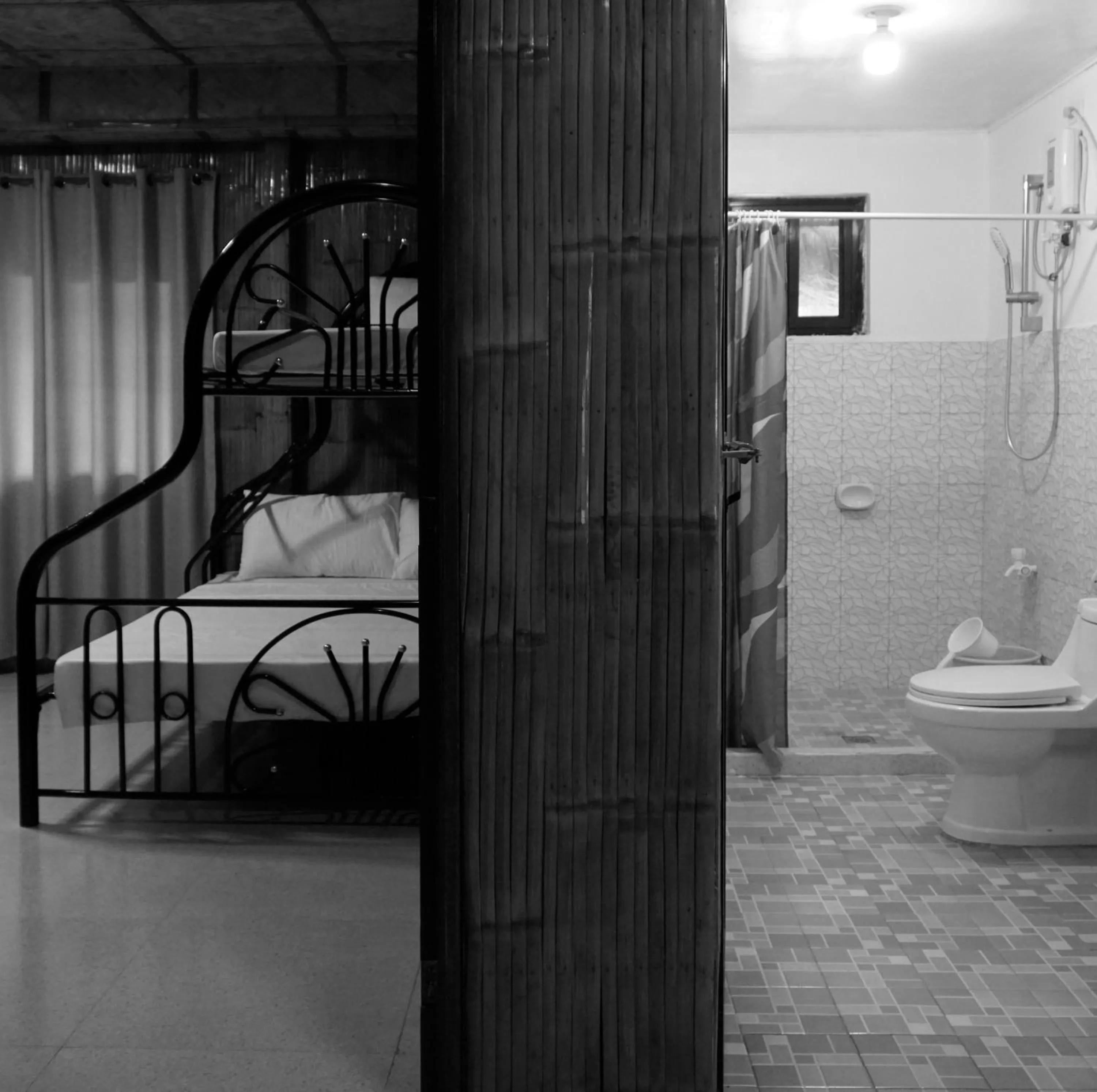 Shower, Bed in The Blessed Purple Bamboo Beach Resort
