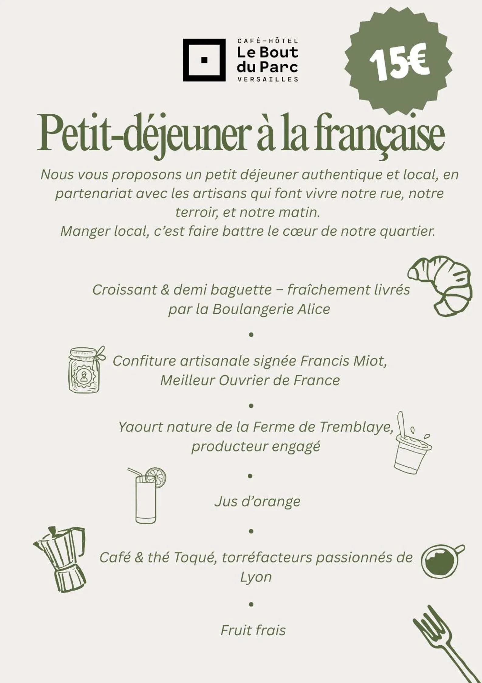 Breakfast in Hôtel le Bout du Parc de Versailles